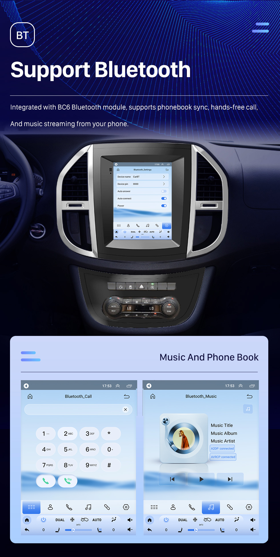 Seicane Android 10.0 9,7 polegadas para Mercedes Benz Vito W447 2014 2015 2016-2022 Rádio com HD Touchscreen Sistema de Navegação GPS Suporte Bluetooth Carplay TPMS