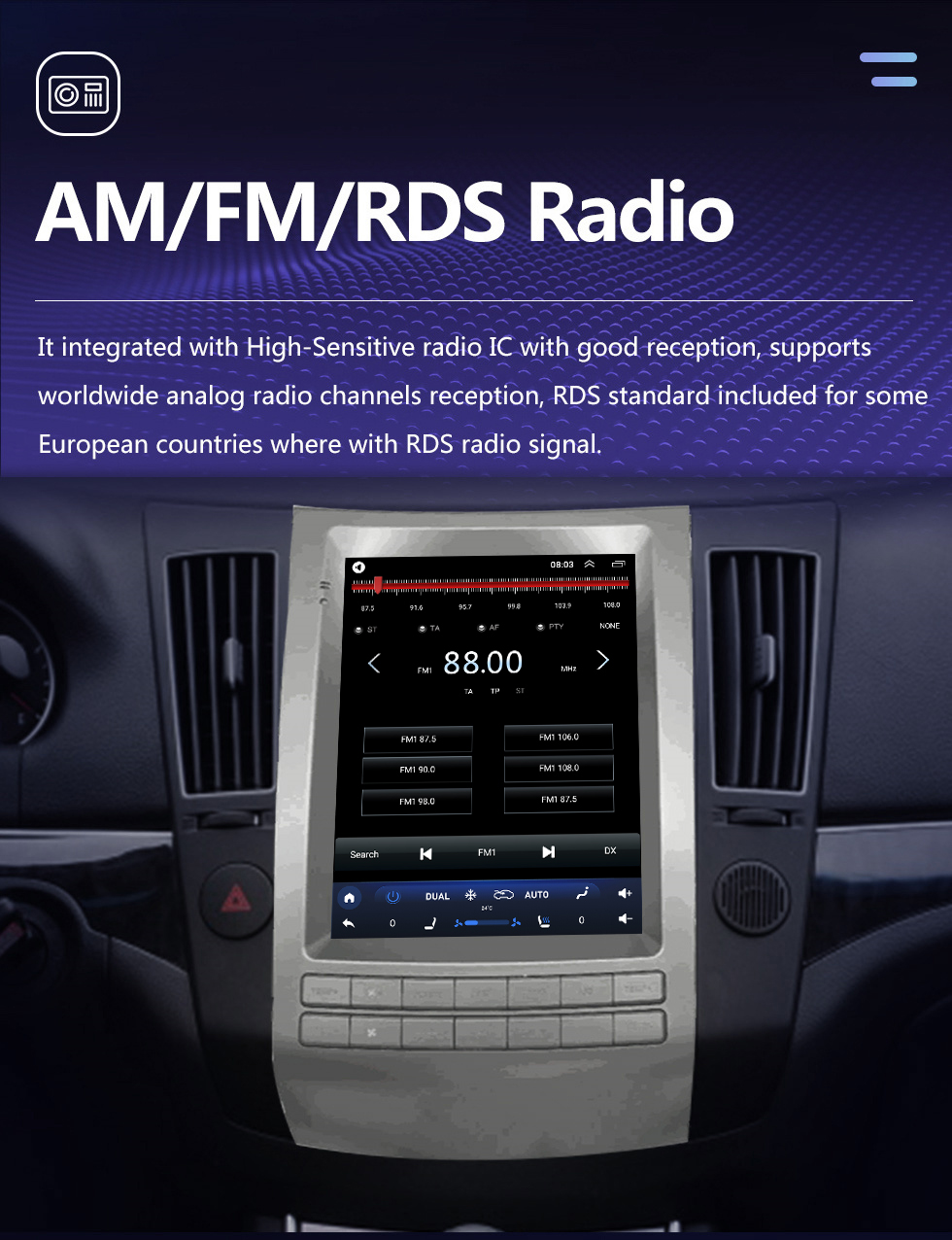 Seicane Android 10.0 9,7 pouces pour HYUNDAI VERACRUZ LOW END Radio avec système de navigation GPS à écran tactile HD Prise en charge Bluetooth Carplay TPMS