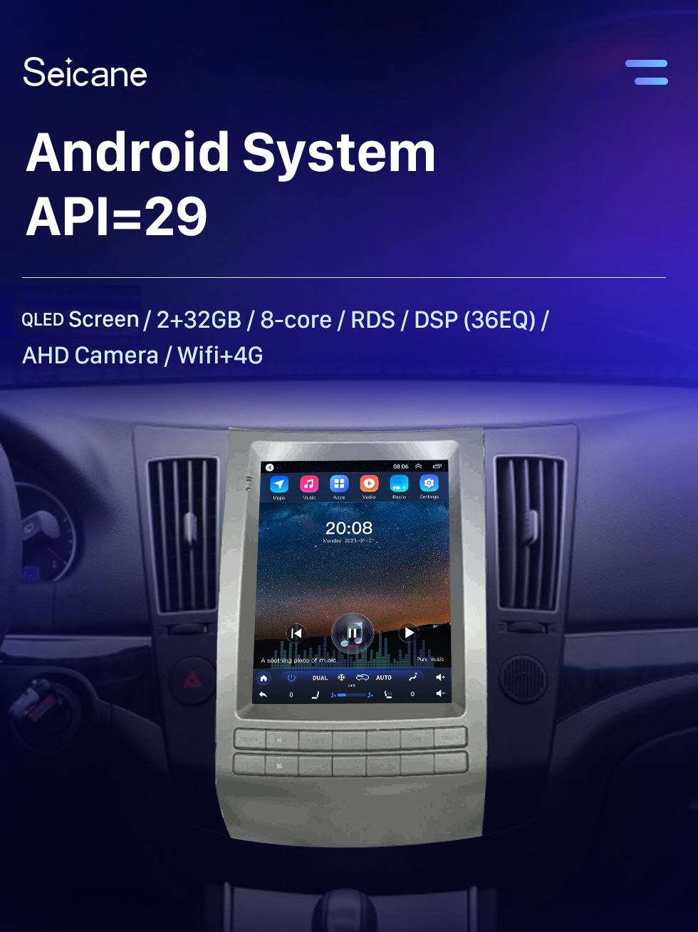 Seicane Android 10.0 9,7 pouces pour HYUNDAI VERACRUZ LOW END Radio avec système de navigation GPS à écran tactile HD Prise en charge Bluetooth Carplay TPMS