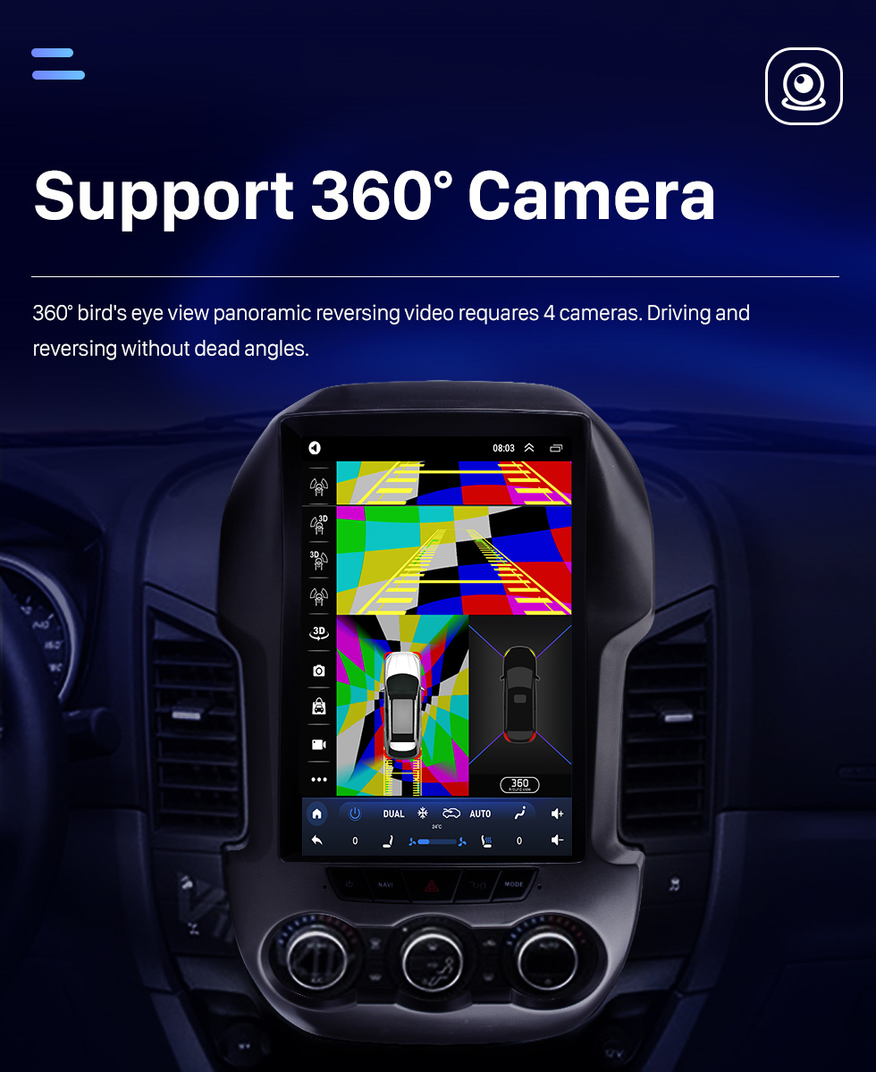 Seicane Pantalla táctil HD de 12,1 pulgadas para Ford Ranger F250 2011-2016, Radio estéreo para coche con Bluetooth, Radio para coche, compatible con cámara de 360 °