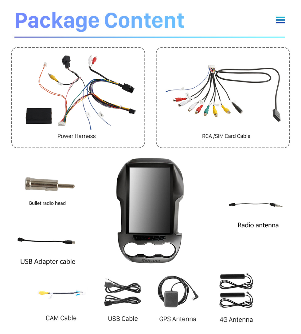 Seicane Pantalla táctil HD de 12,1 pulgadas para Ford Ranger F250 2011-2016, Radio estéreo para coche con Bluetooth, Radio para coche, compatible con cámara de 360 °