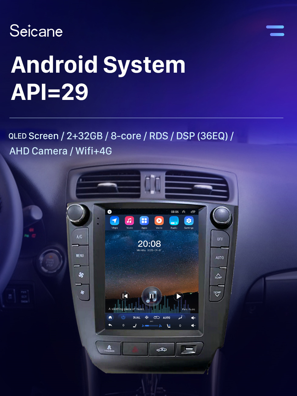 Seicane Android 10.0 9.7 pulgadas para 2006-2012 LEXUS IS Radio de gama baja con pantalla táctil HD Sistema de navegación GPS Soporte Bluetooth Carplay TPMS