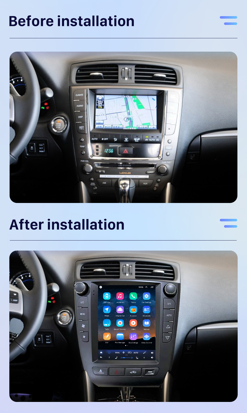 Seicane Android 10.0 9,7 pouces pour 2006-2012 Radio LEXUS IS LOW END avec système de navigation GPS à écran tactile HD Prise en charge Bluetooth Carplay TPMS Seicane Android 10.0 9,7 pouces pour 2006-2012 Radio LEXUS IS LOW END avec système de navigation GPS à écran tactile HD Prise en charge Bluetooth Carplay TPMS