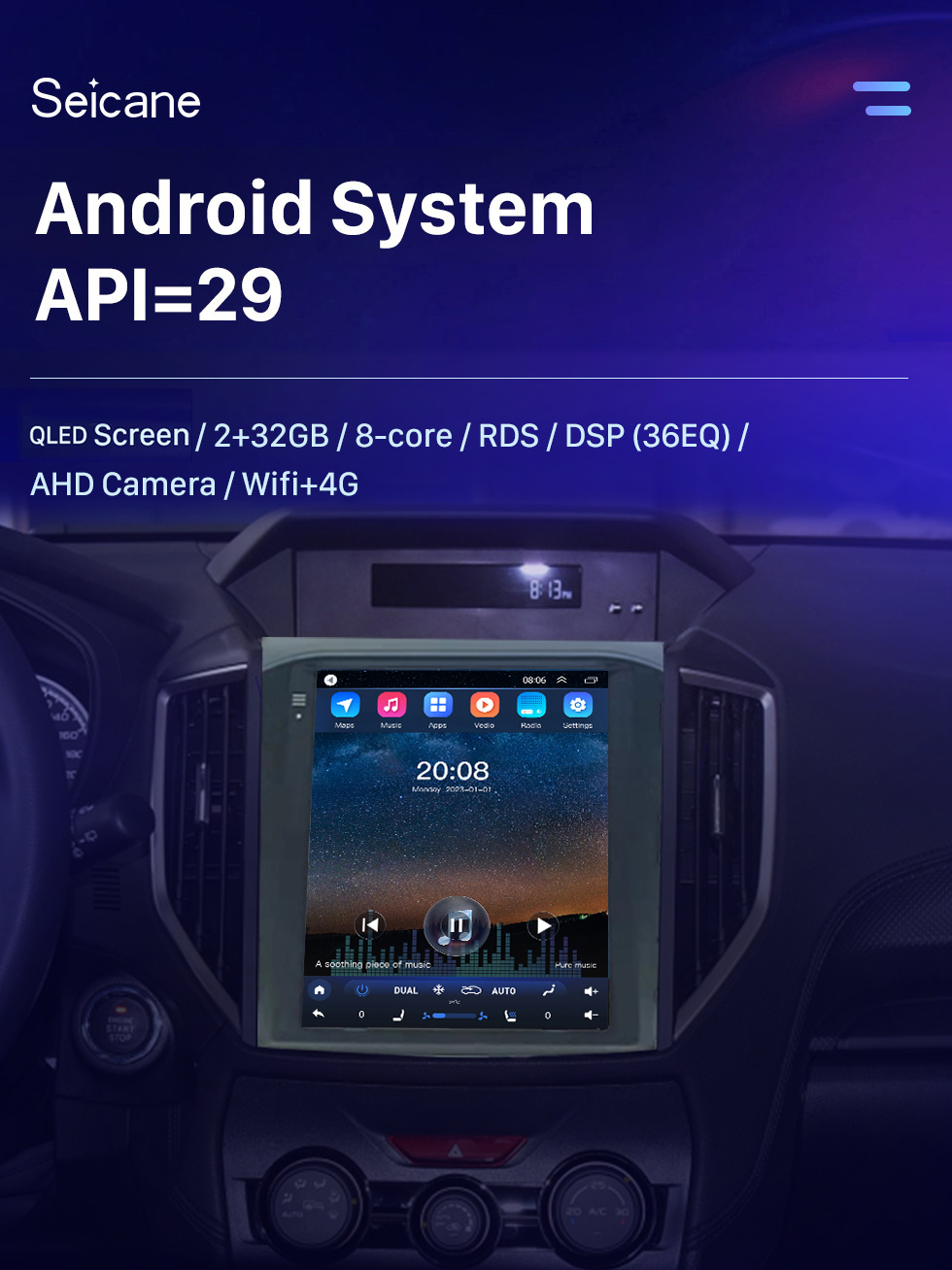Seicane OEM 9,7 Zoll Android 10.0 für 2019 SUBARU XV FORESTER GPS-Navigationsradio mit Touchscreen Bluetooth WIFI-Unterstützung TPMS Carplay DAB+