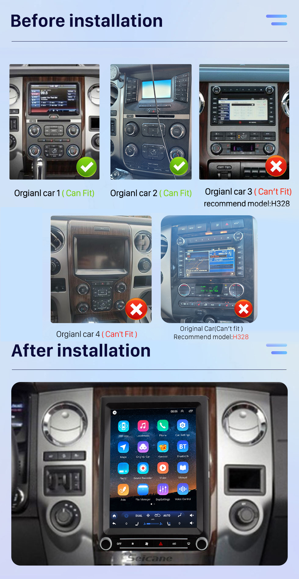 Seicane 12,1-дюймовый сенсорный HD-экран для 2012-2016 Ford Mustang Expedition F350 Стерео Android Автомобильный GPS-навигатор Автомобильная аудиосистема Поддержка камеры 360 °