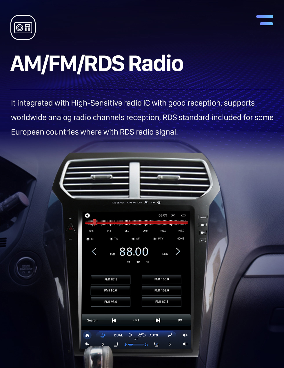 Seicane Para 2011 2012 2013-2019 Ford Explorer TX4003 Pantalla táctil Radio de coche de 12.1 pulgadas con Bluetooth Carplay DSP incorporado Soporte Navegación GPS Cámara de 360 ° Control del volante