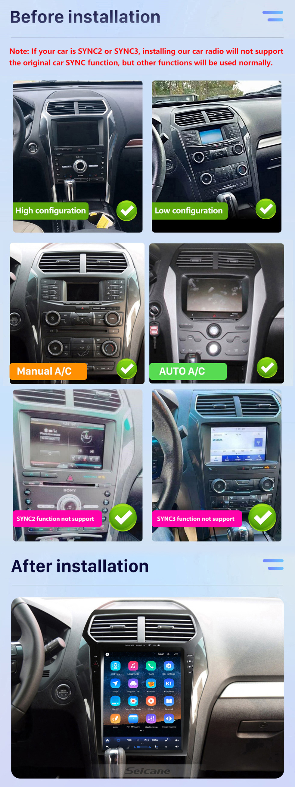 Seicane Para 2011 2012 2013-2019 ford explorer tx4003 touchscreen 12.1 polegadas rádio do carro com built-in bluetooth carplay dsp suporte navegação gps 360 ° controle do volante da câmera