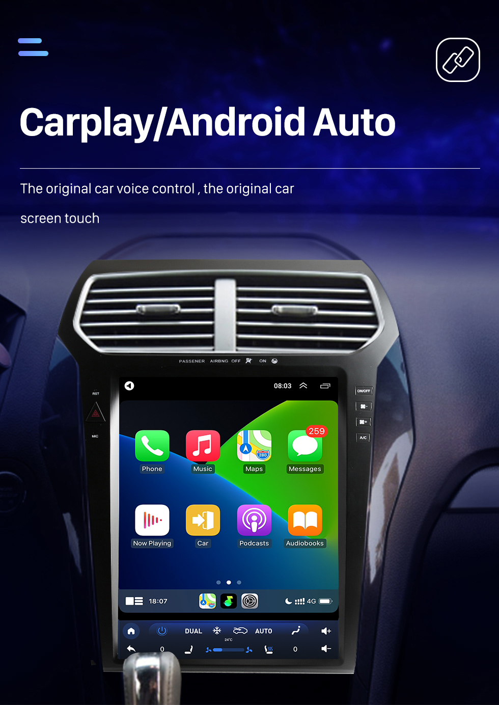 Seicane Pour 2011 2012 2013-2019 Ford Explorer TX4003 Autoradio à écran tactile 12,1 pouces avec prise en charge Bluetooth Carplay DSP intégrée Navigation GPS Caméra 360 ° Commande au volant