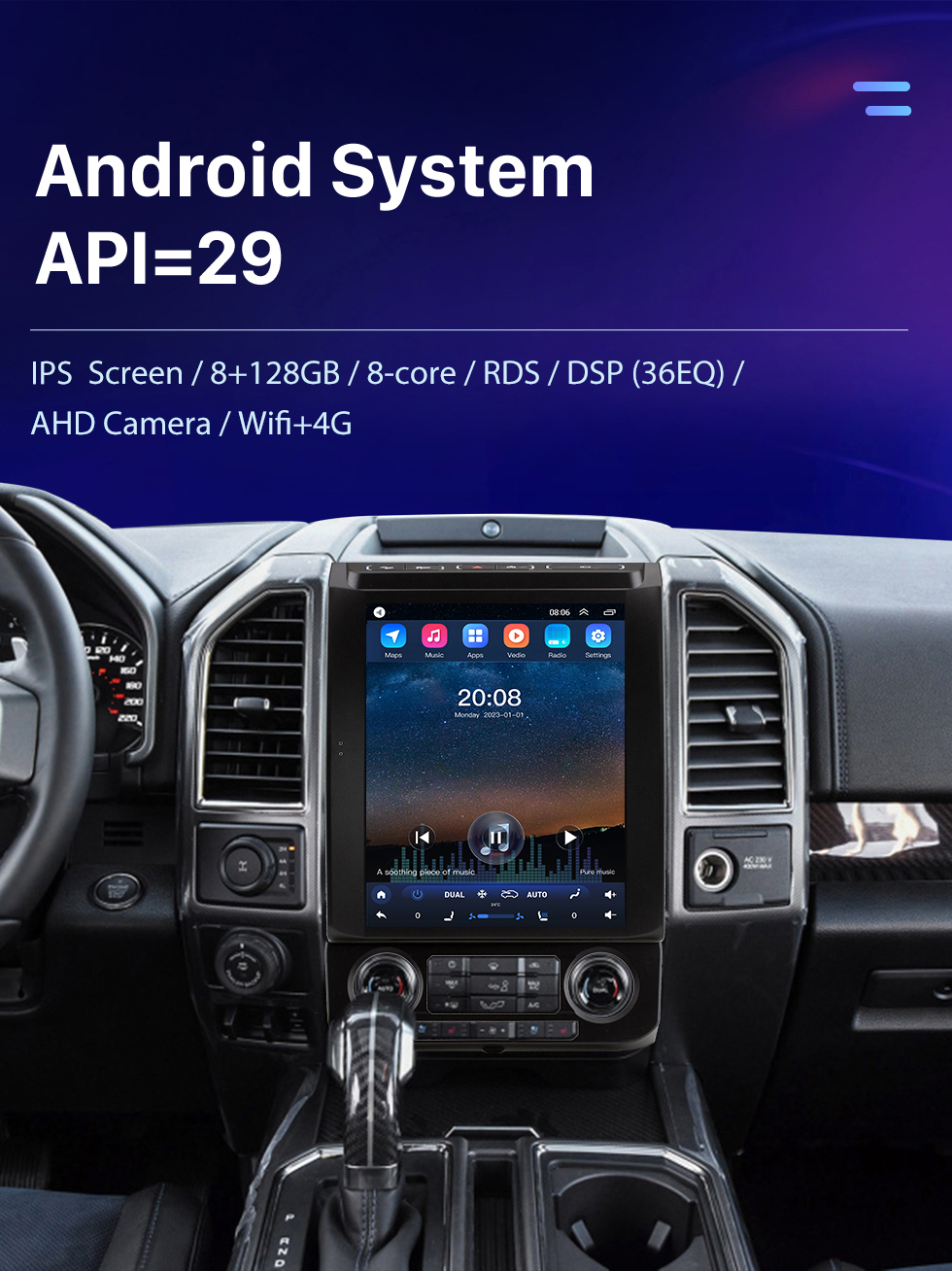 Seicane Carplay OEM 12,1 pouces Android 10.0 pour 2015 2016 2017 2018 2019 2020 Ford Mustang F150 Radio Système de navigation GPS automatique Android avec écran tactile HD Prise en charge Bluetooth OBD2 DVR