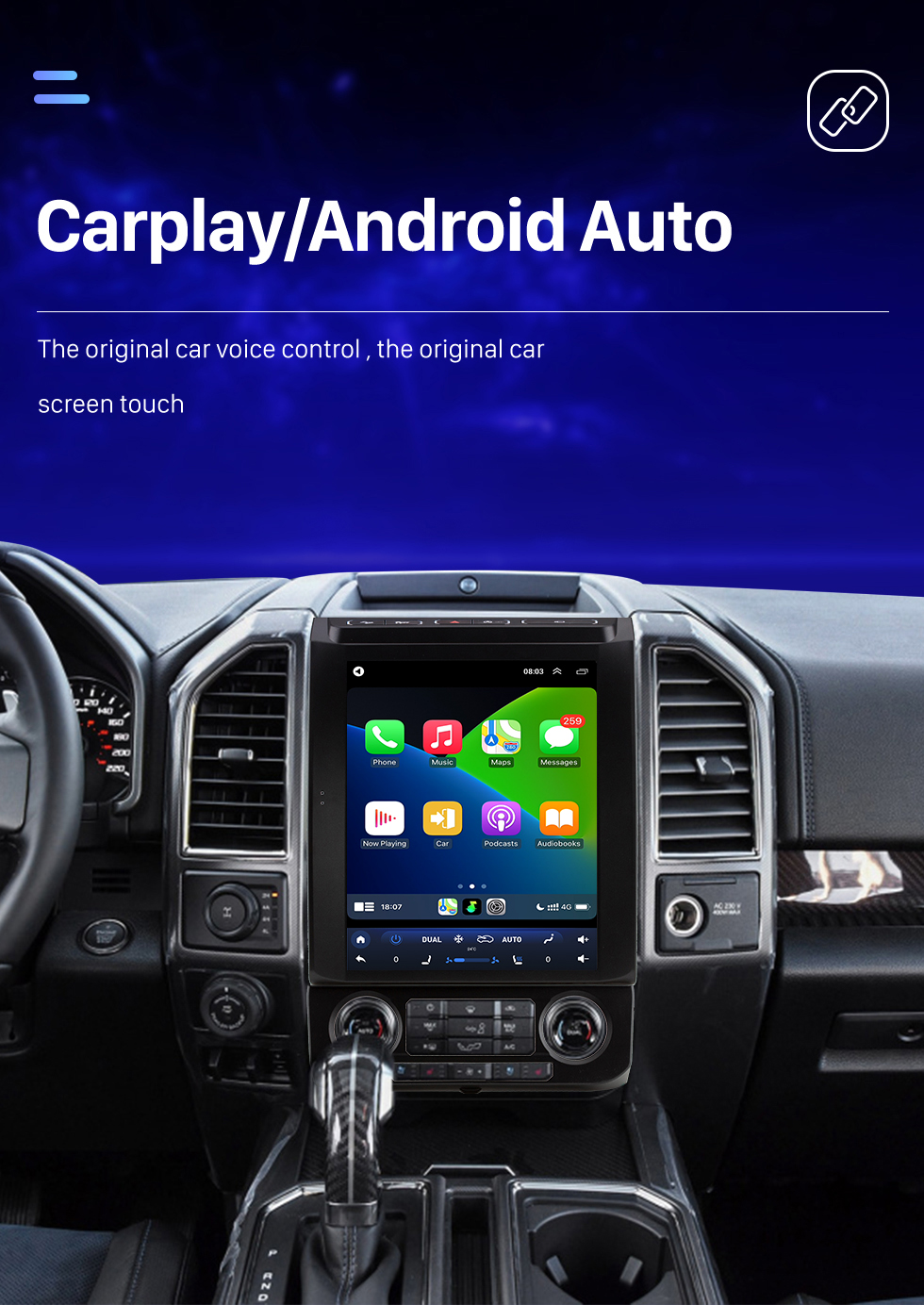 Seicane Carplay OEM 12,1 pouces Android 10.0 pour 2015 2016 2017 2018 2019 2020 Ford Mustang F150 Radio Système de navigation GPS automatique Android avec écran tactile HD Prise en charge Bluetooth OBD2 DVR