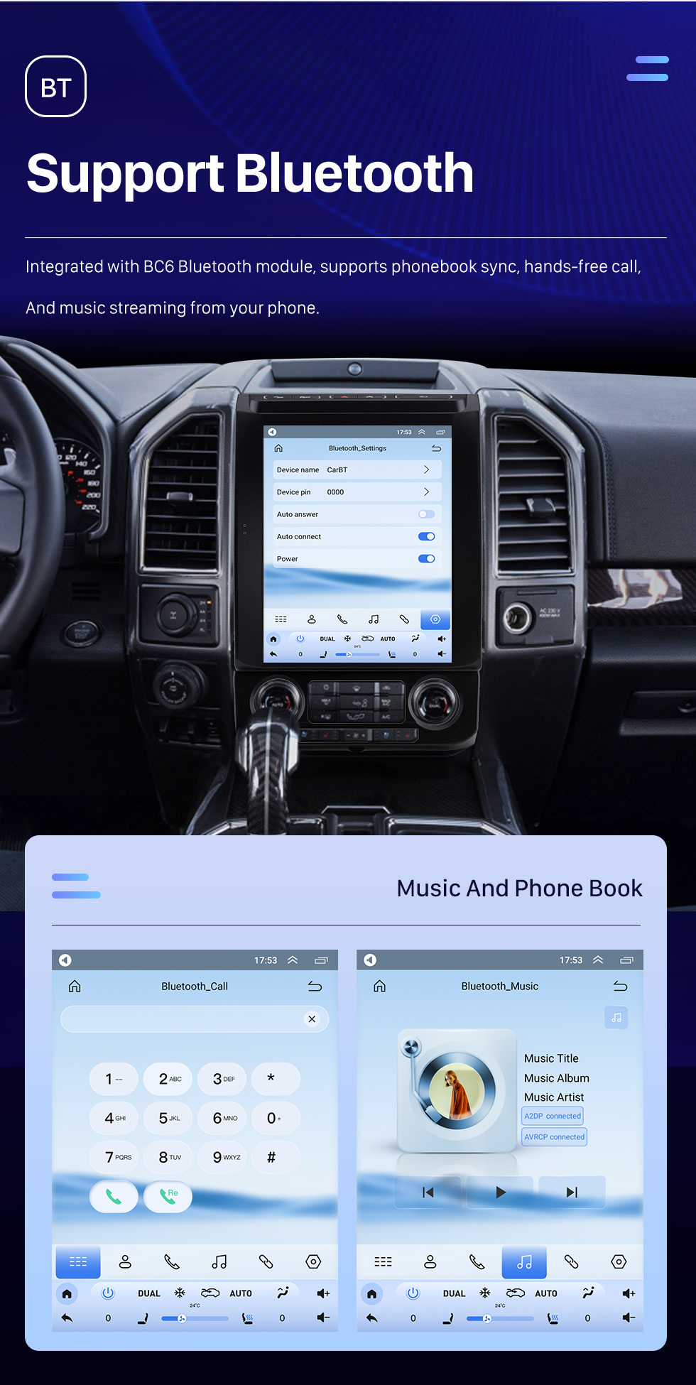 Seicane Carplay OEM 12.1 pulgadas Android 10.0 para 2015 2016 2017 2018 2019 2020 Ford Mustang F150 Radio Sistema de navegación GPS automático Android con pantalla táctil HD Soporte Bluetooth OBD2 DVR