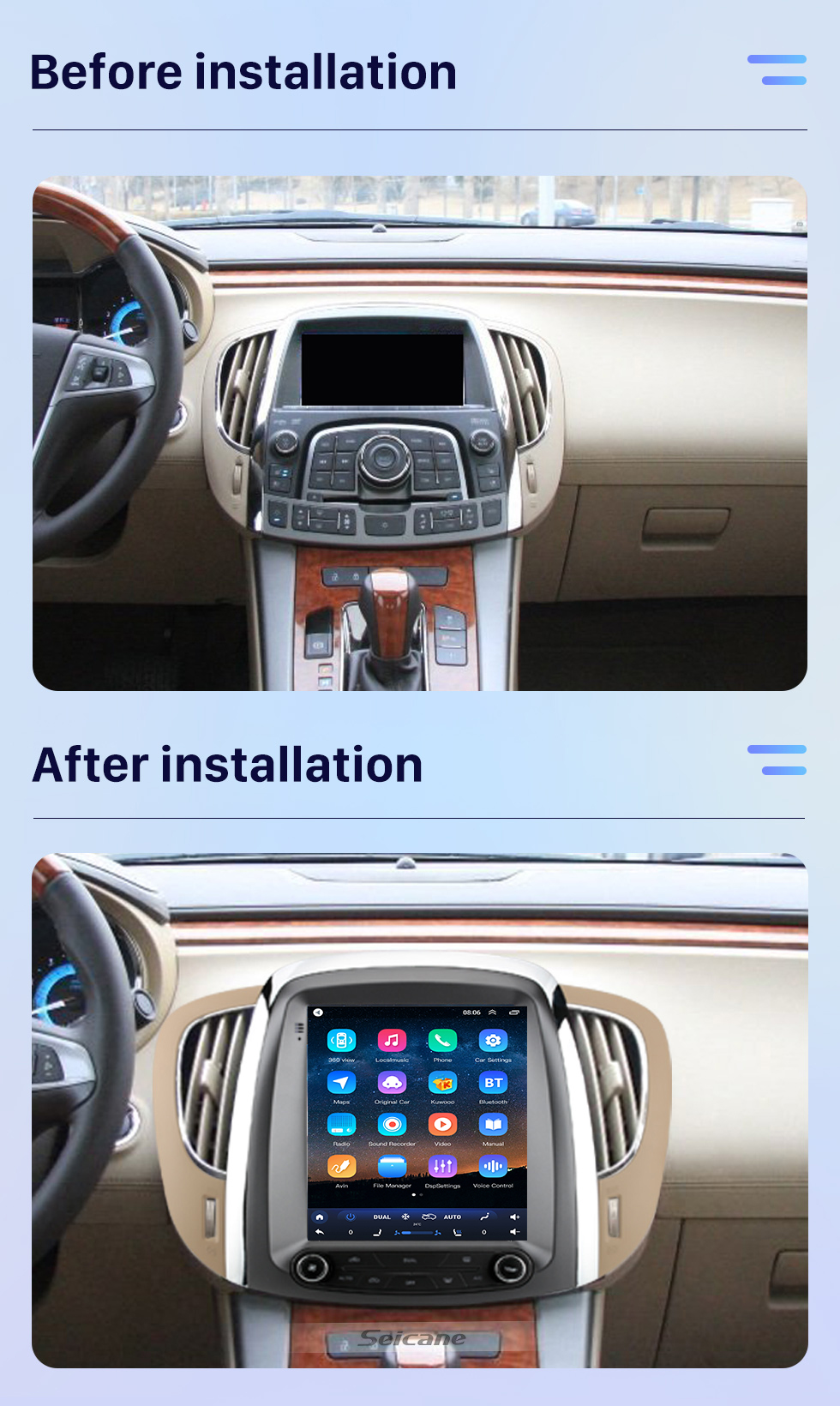 Seicane Meilleur système audio de voiture multimédia pour Buick Lacrosse 2009-2012 avec écran IPS Prise en charge DSP Navigation GPS Bluetooth Caméra Carplay 360 °