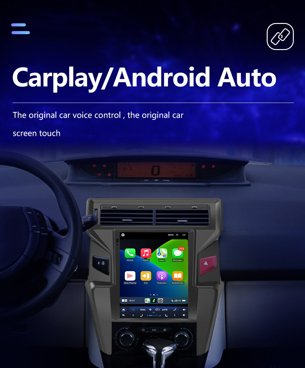 Seicane Радиоприемник OEM Android 10.0 для Citroen Quatre 2012-2016 гг. (Низкий) Bluetooth Wi-Fi с 9,7-дюймовым сенсорным экраном HD GPS-навигация Поддержка AUX USB Carplay DVR OBD2