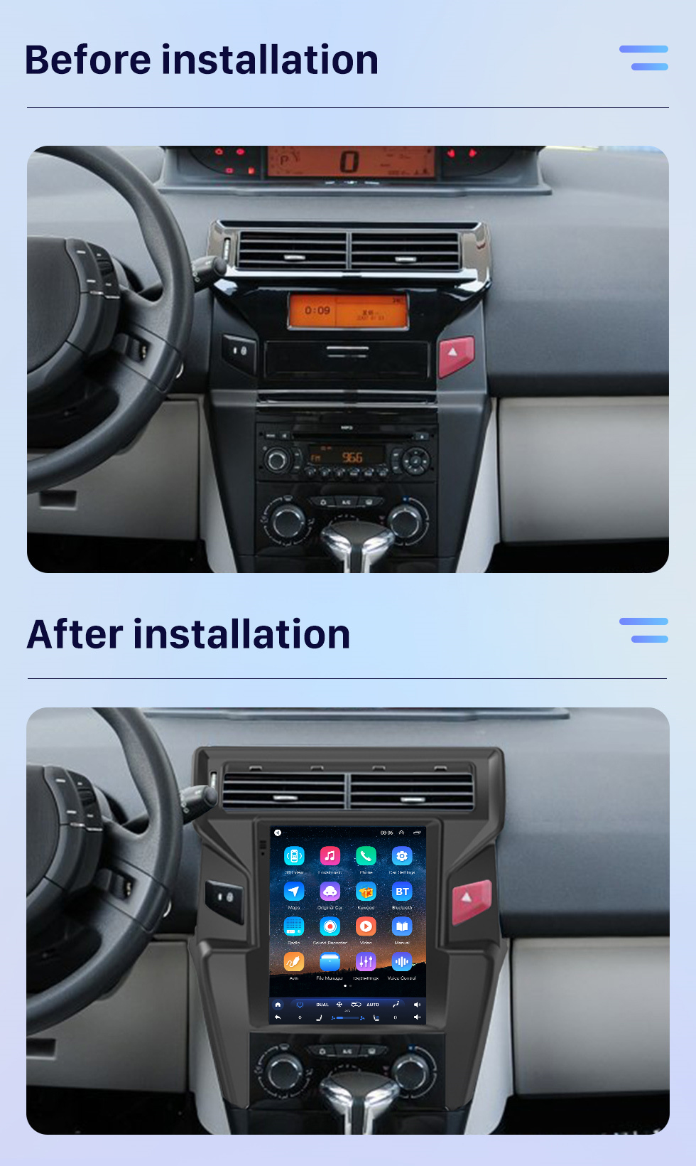 Seicane Радиоприемник OEM Android 10.0 для Citroen Quatre 2012-2016 гг. (Низкий) Bluetooth Wi-Fi с 9,7-дюймовым сенсорным экраном HD GPS-навигация Поддержка AUX USB Carplay DVR OBD2 Seicane Радиоприемник OEM Android 10.0 для Citroen Quatre 2012-2016 гг. (Низкий) Bluetooth Wi-Fi с 9,7-дюймовым сенсорным экраном HD GPS-навигация Поддержка AUX USB Carplay DVR OBD2