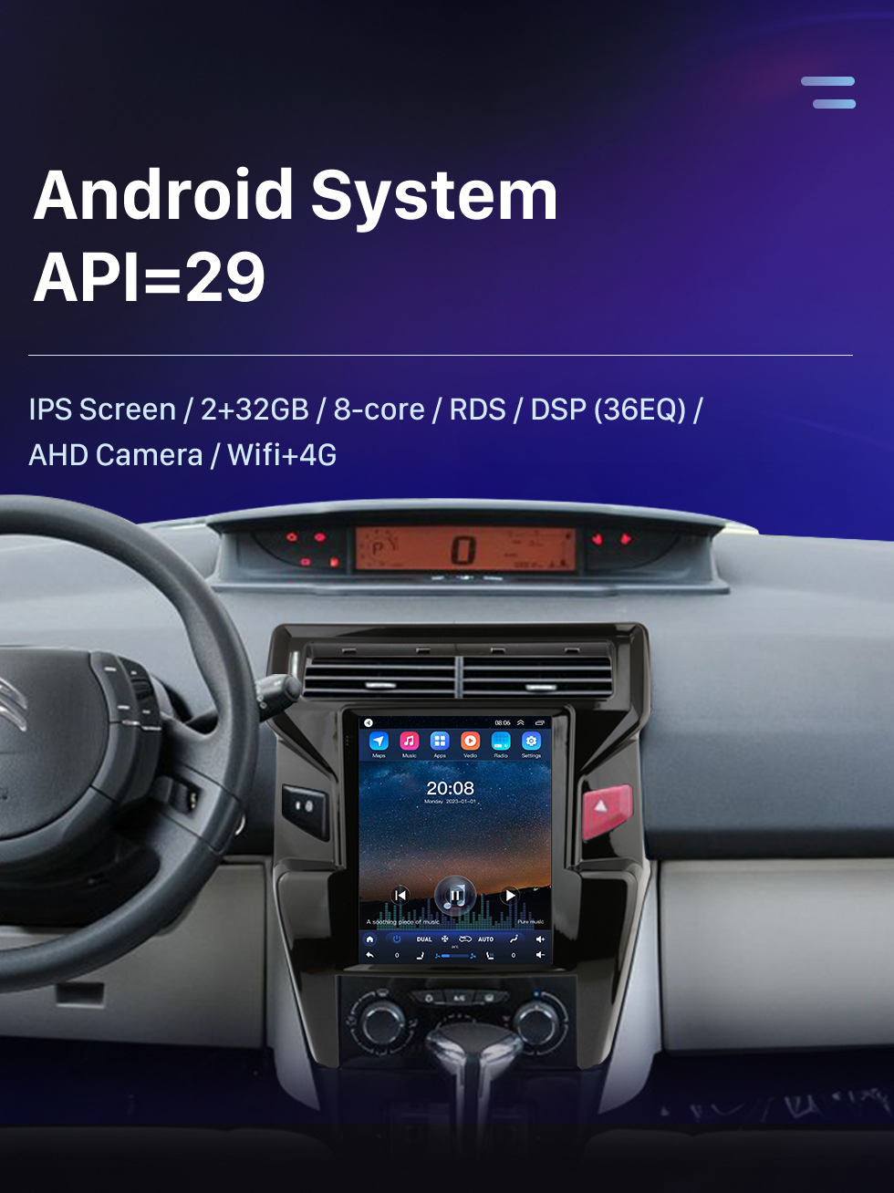 Seicane Para 2012-2016 Citroen Quatre (Alto) Rádio Android 10.0 9.7 polegadas HD Touchscreen Bluetooth com Sistema de Navegação GPS Suporte Carplay 1080P AHD Câmera DVR OBD2