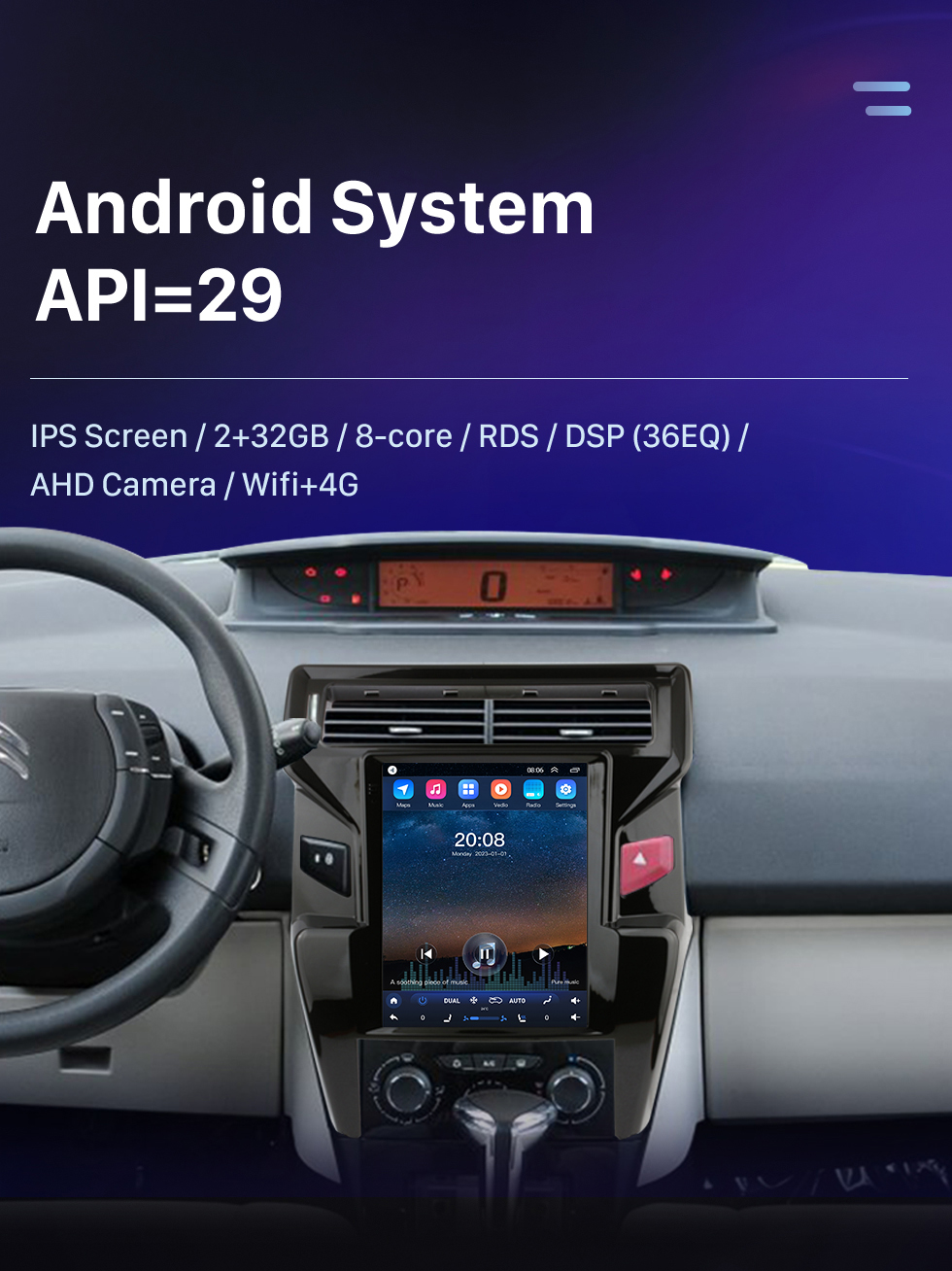 Seicane Para 2012-2016 Citroen Quatre (Alto) Radio Android 10.0 9.7 pulgadas HD Pantalla táctil Bluetooth con sistema de navegación GPS Soporte Carplay 1080P AHD Cámara DVR OBD2