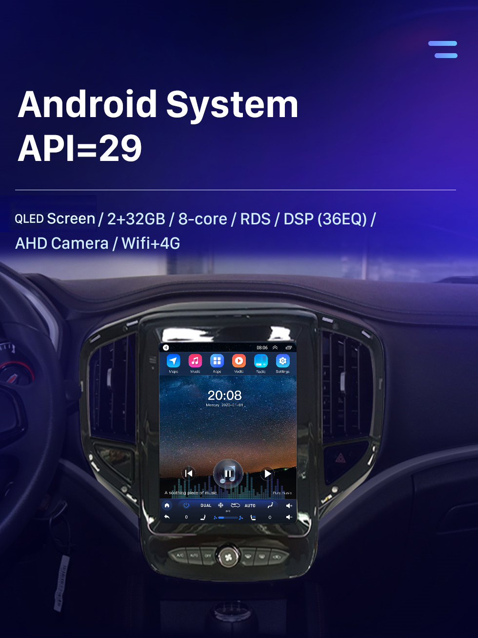 Seicane Pour 2017-2018 Zhonghua V3 Radio 9,7 pouces Android 10.0 Navigation GPS avec écran tactile HD Prise en charge Bluetooth Carplay Caméra arrière