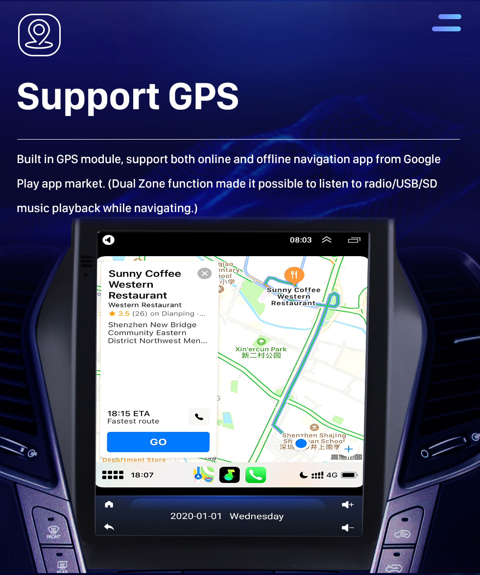 Seicane 2013 2014-2017 Hyundai Santa Fe IX45 Sonata 9.7 inch HD Touchscreen Android 10.0 GPS Car Stereo Audio with Bluetooth Carplay FM AUX WIFI support Rearview Camera Digital TV OBD2 DVD TPMS