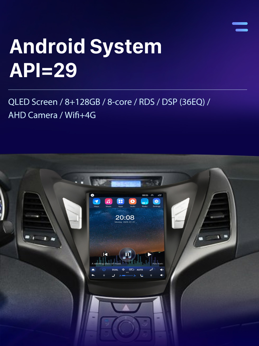 For Hyundai Elantra 2011-2013 9.7'' Car WiFi Stereo Radio GPS Navigation 2+32GB