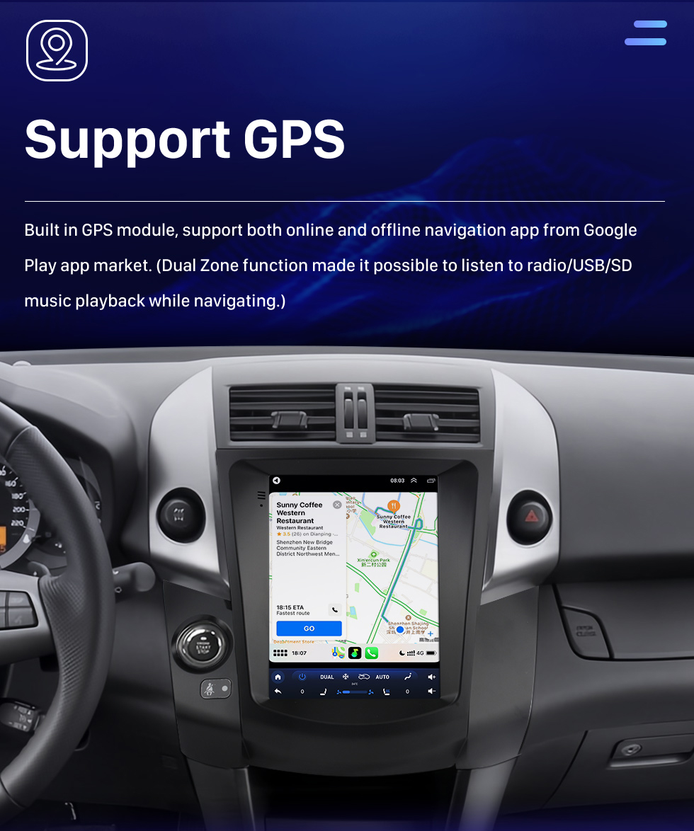 Seicane Android 10.0 9.7 inch HD Touchscreen for Toyota RAV4 2008 2009 2010 2011 GPS Navigation Radio Bluetooth AUX WIFI support 4G Carplay OBD2 SWC DVR Digital TV Backup Camera