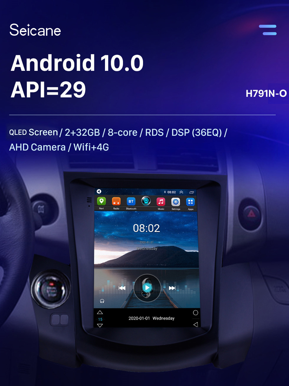Seicane Android 10.0 Écran tactile HD de 9,7 pouces pour Toyota RAV4 2008 2009 2010 2011 Radio de navigation GPS Prise en charge Bluetooth AUX WIFI 4G Carplay OBD2 SWC DVR Caméra de recul TV numérique
