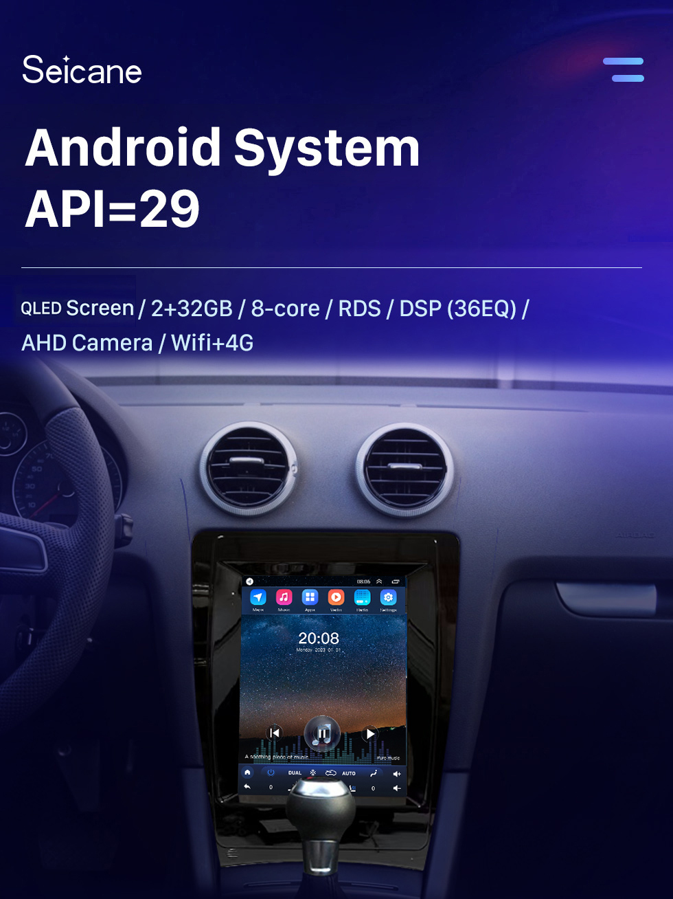 Seicane Android 10.0 9,7 дюйма для AUDI A3 2008-2012 гг. Радио с сенсорным экраном HD Система GPS-навигации Поддержка Bluetooth Carplay TPMS