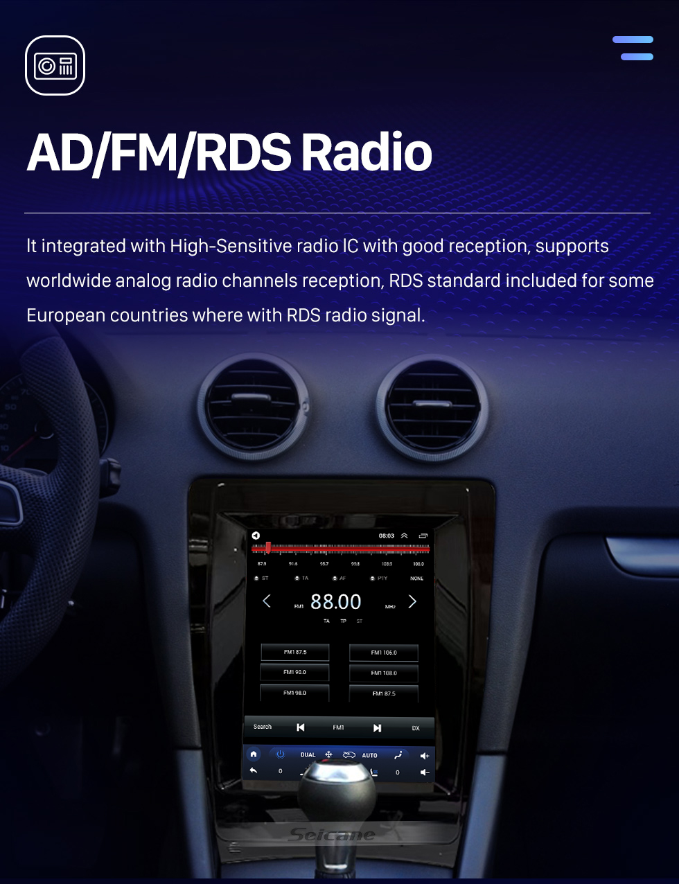 Seicane Android 10.0 9.7 polegadas para 2008-2012 AUDI A3 Rádio com HD Touchscreen GPS Sistema de Navegação Suporte Bluetooth Carplay TPMS