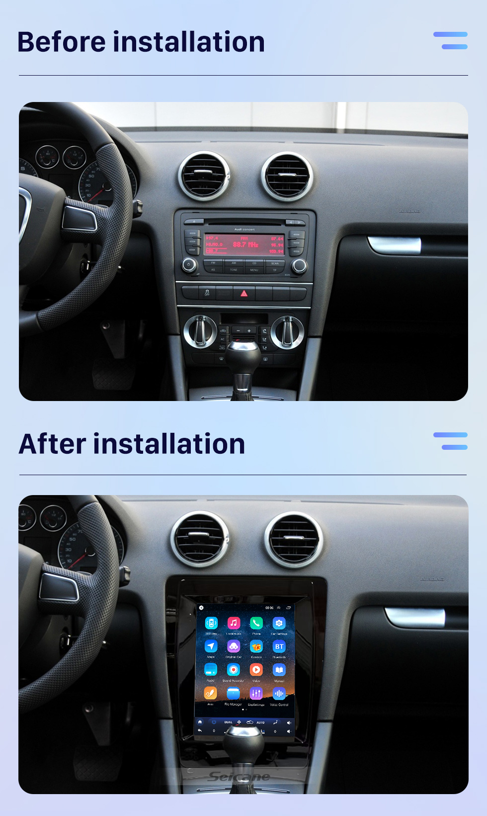 Seicane Android 10.0 9.7 polegadas para 2008-2012 AUDI A3 Rádio com HD Touchscreen GPS Sistema de Navegação Suporte Bluetooth Carplay TPMS Seicane Android 10.0 9.7 polegadas para 2008-2012 AUDI A3 Rádio com HD Touchscreen GPS Sistema de Navegação Suporte Bluetooth Carplay TPMS