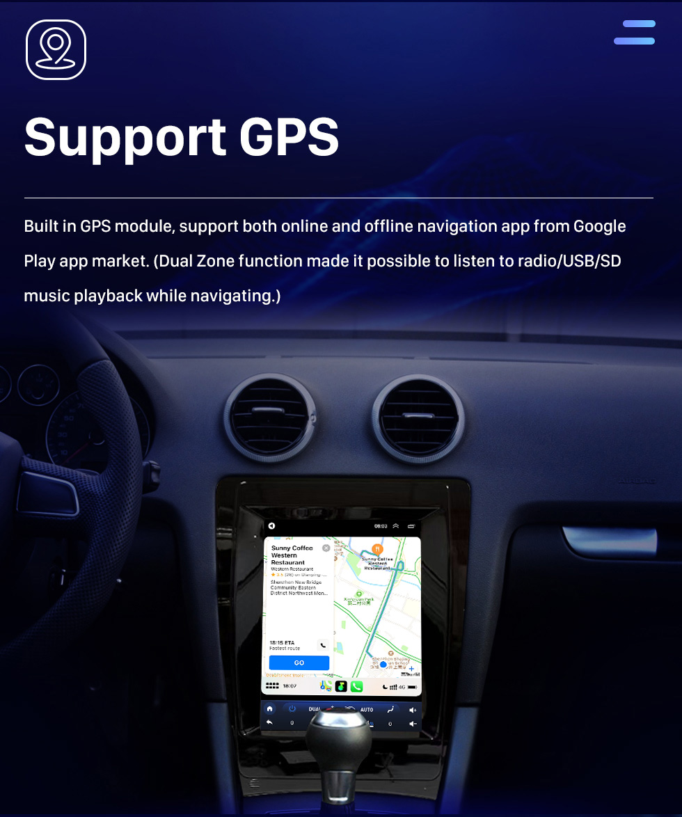 Seicane Android 10.0 9,7 pouces pour 2008-2012 AUDI A3 Radio avec écran tactile HD Système de navigation GPS Prise en charge Bluetooth Carplay TPMS