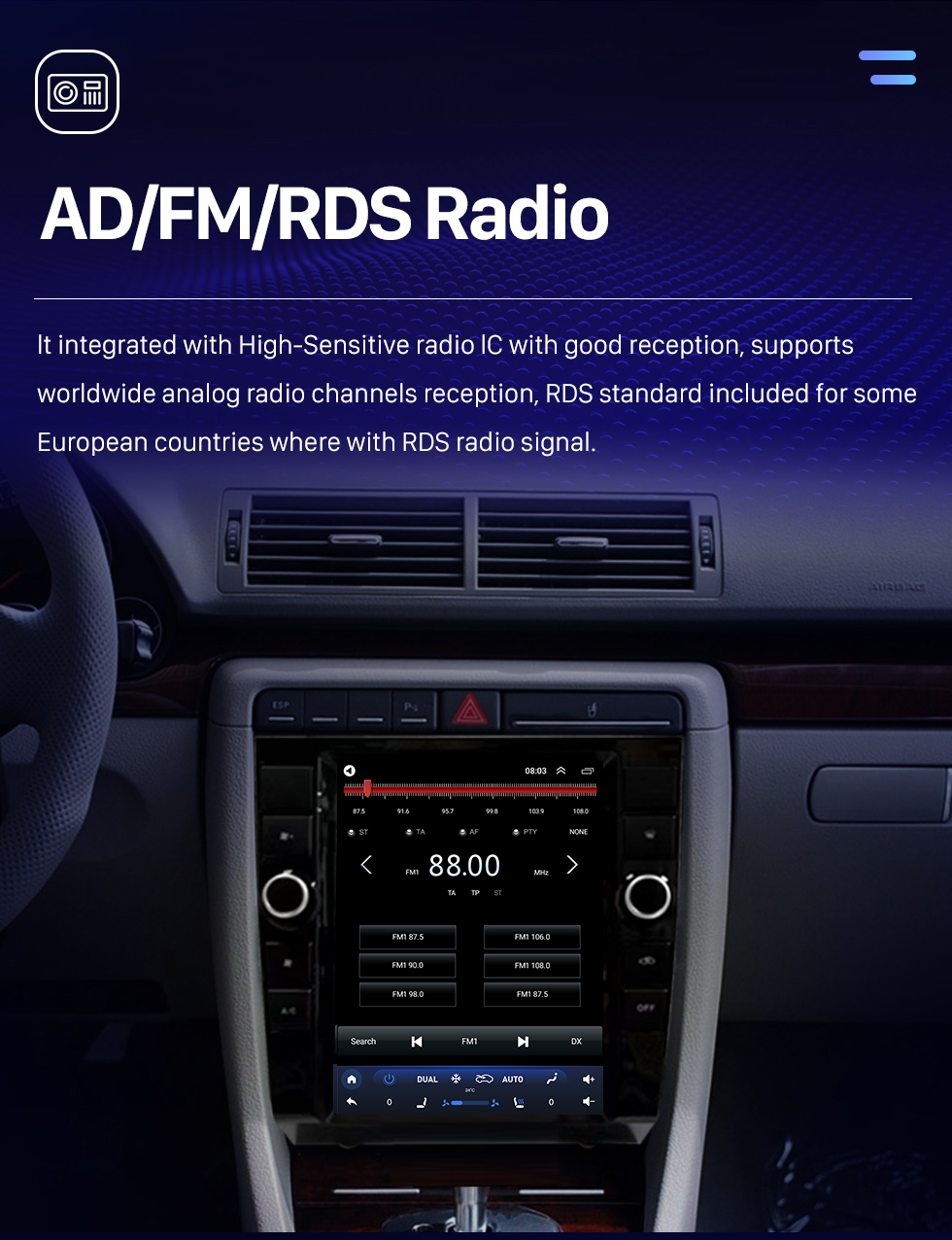 Seicane For 2002-2008 Audi A4 Upgraded Android 10 Radio Stereo with 9.7 Inch Touchscreen Built-in Carplay DSP support 3D Navigation Steering Wheel Control 360° Camera