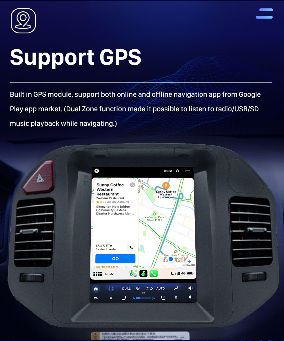 Seicane OEM Android 10.0 pour 2008 Mitsubish Pajero V73 avec système de navigation GPS à écran tactile Bluetooth HD de 9,7 pouces Prise en charge de Carplay Caméra à 360 ° DAB + DSP OBD2 DVR