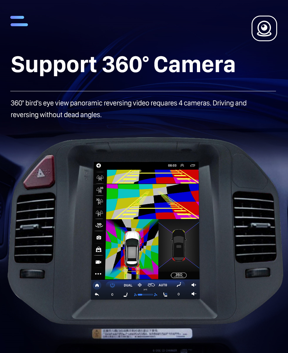 Seicane OEM Android 10.0 para 2008 Mitsubish Pajero V73 con pantalla táctil Bluetooth HD de 9.7 pulgadas Sistema de navegación GPS Carplay compatible con cámara de 360 ° DAB + DSP OBD2 DVR