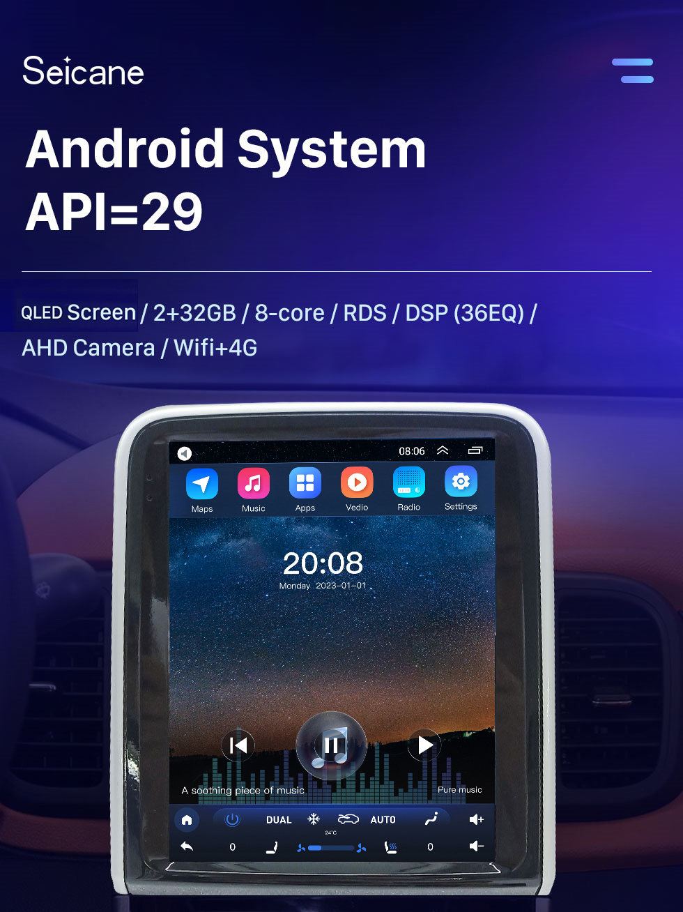 Seicane 9,7 Zoll für 2017-2021 Chery Ameisen Radio Android 10.0 GPS-Navigationssystem mit Bluetooth HD Touchscreen AUX Carplay-Unterstützung Digital TV OBD 2 DSP TPMS Rückfahrkamera