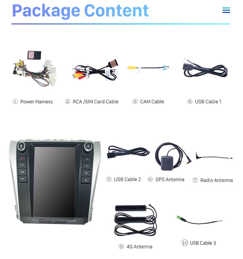 Seicane 9.7 pulgadas Android 10.0 para 2012-2016 Toyota Camry GPS Estéreo para automóvil con 36EQ DSP Carplay incorporado compatible con 4G WIFI TV digital AHD Cámara DAB +