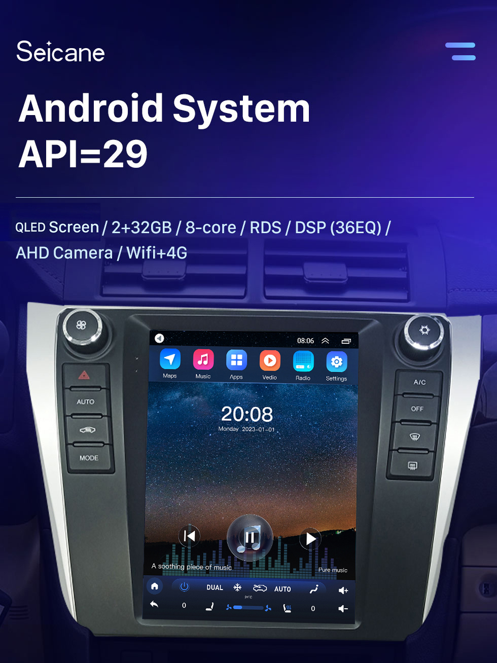 Seicane 9,7-дюймовый Android 10.0 для 2012-2016 Toyota Camry GPS Автомобильная стереосистема с 36EQ DSP Встроенная поддержка Carplay 4G WIFI Цифровое ТВ AHD-камера DAB+