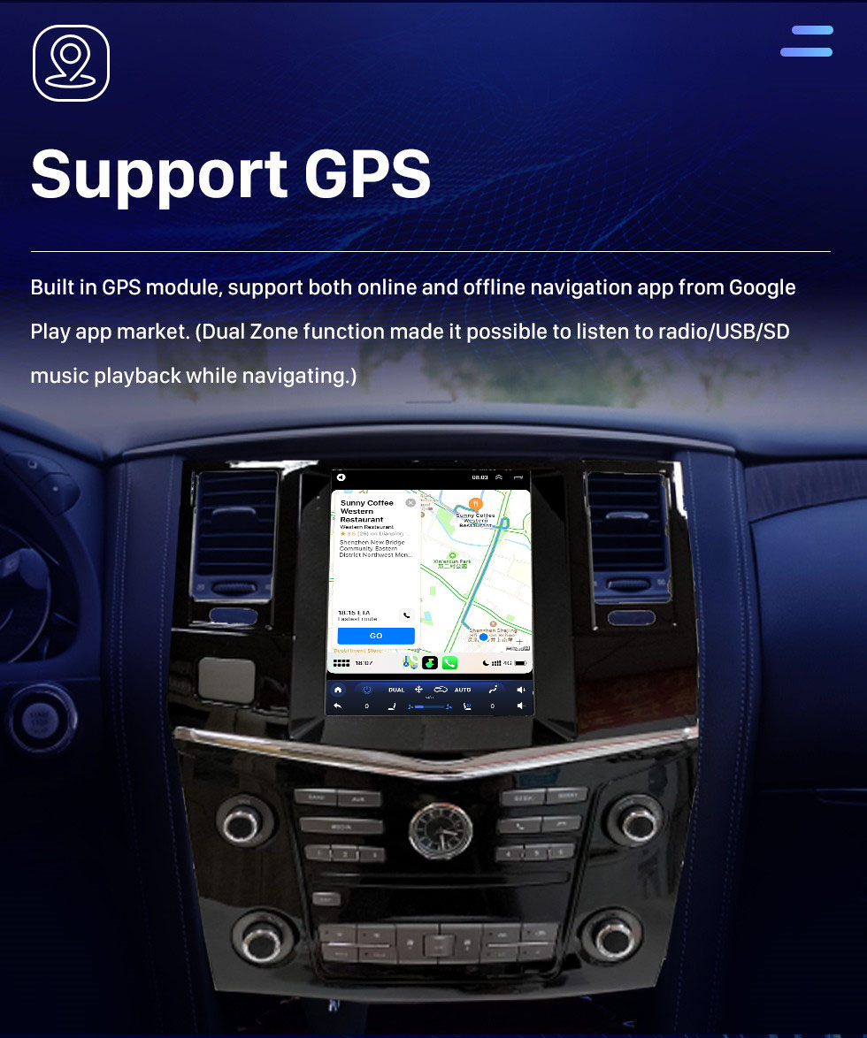 Seicane OEM Android 10.0 pour 2017 Nissan Patrol Autoradio avec système de navigation GPS à écran tactile HD de 9,7 pouces Carplay prend en charge la caméra de recul AHD DAB + DSP OBD2 DVR