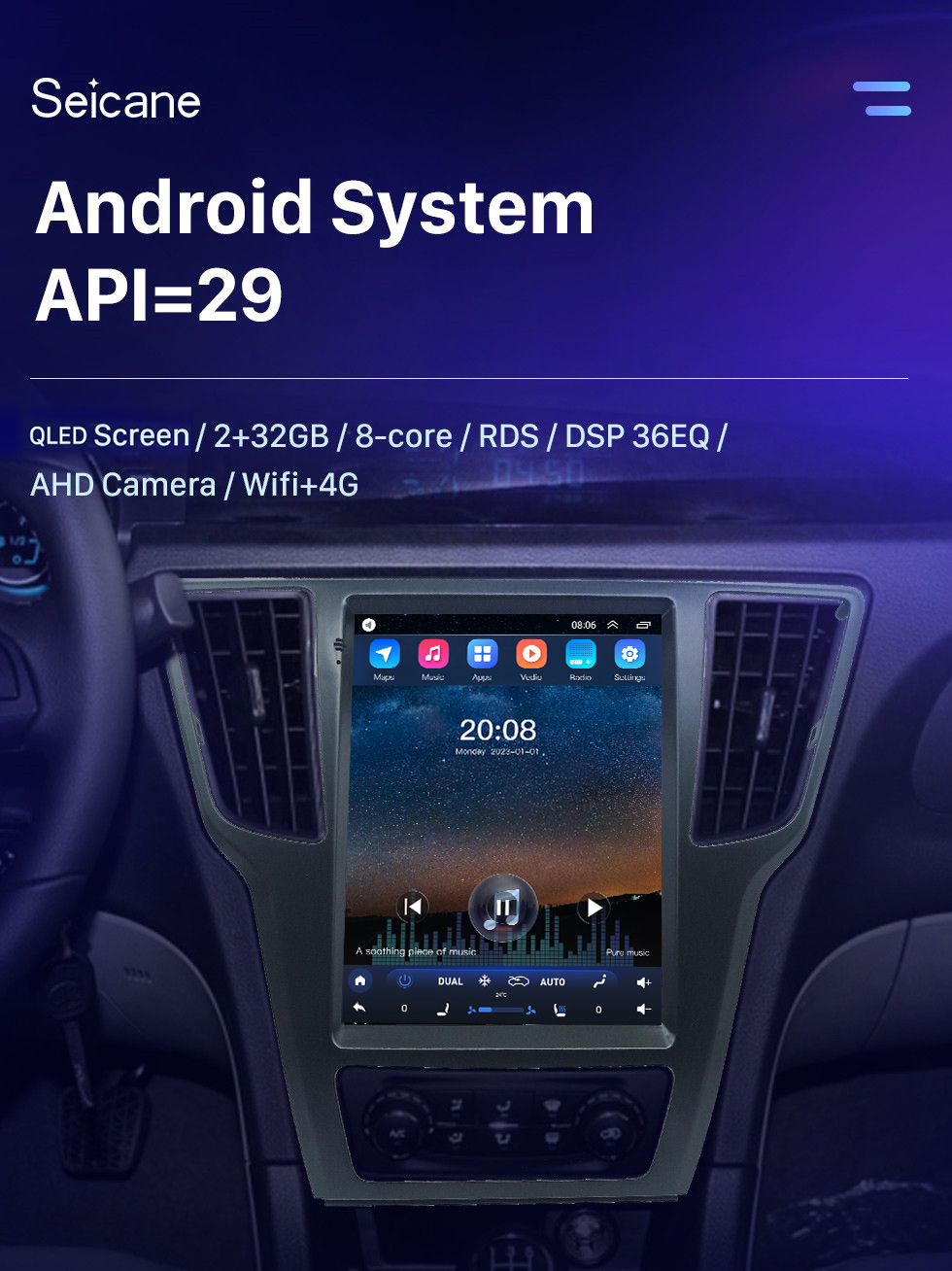 Seicane Android 10.0 para 2014-2016 BAIC Saab D50 Rádio Sistema de Navegação GPS de 9,7 polegadas com Bluetooth HD Touchscreen Suporte Carplay SWC DAB + TV Digital 360 ° Câmera