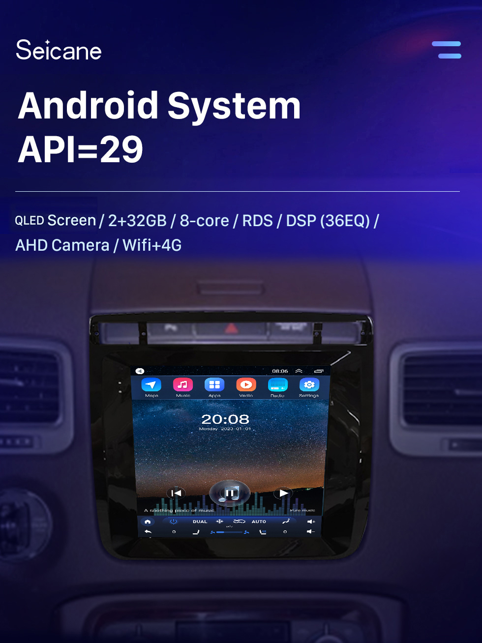 Seicane OEM 9.7 pulgadas Android 10.0 Radio para 2010-2017 Volkswagen NUEVO Touareg Bluetooth WIFI HD Pantalla táctil Soporte de navegación GPS Carplay Cámara trasera DAB + OBD2