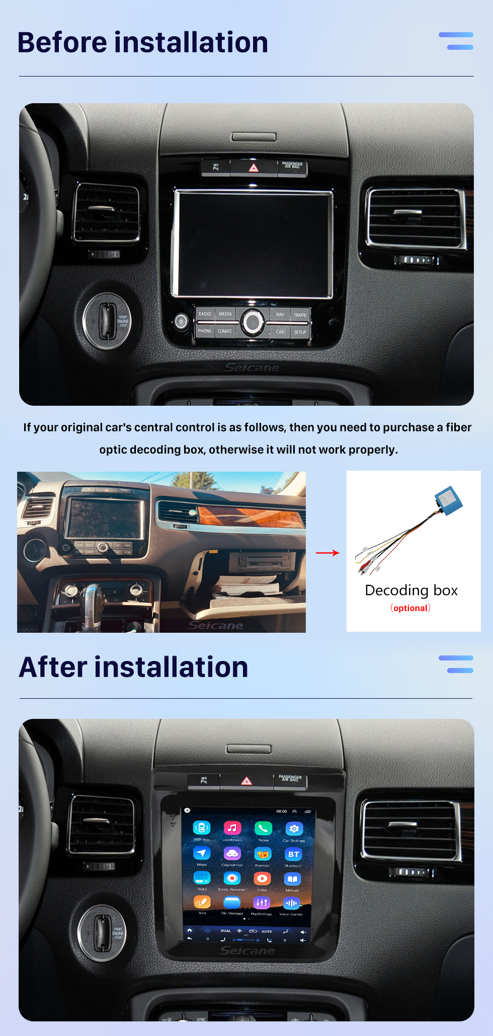 Seicane OEM 9,7 polegadas Android 10.0 Rádio para 2010-2017 Volkswagen NOVO Touareg Bluetooth WIFI HD Touchscreen GPS Suporte de navegação Carplay Câmera traseira DAB + OBD2