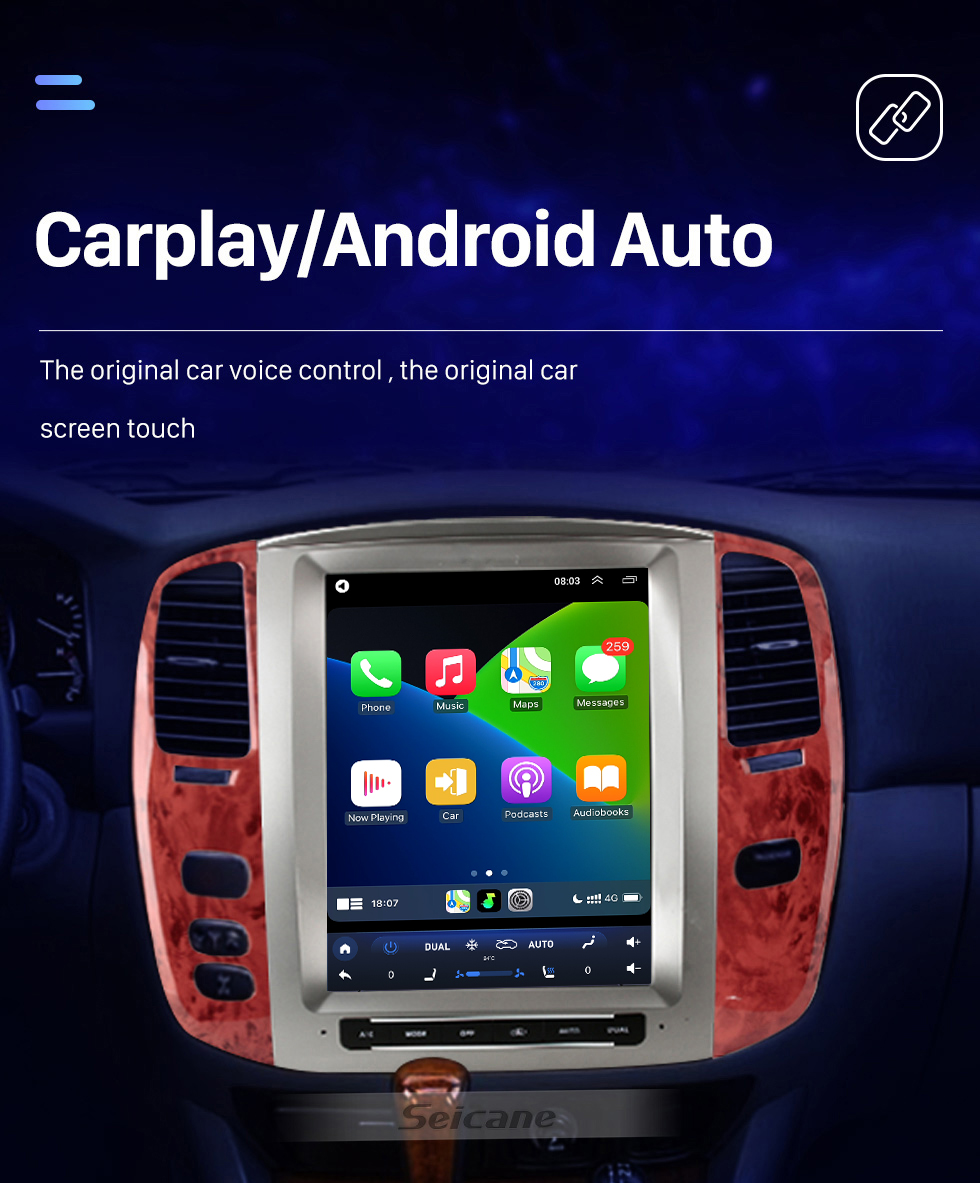 Seicane OEM 12,1 Zoll Android 10.0 Radio für TOYOTA LAND CRUISER 100 2002-2007 LEXUS LX470 2003-2007 Bluetooth HD Touchscreen GPS-Navigation unterstützt Carplay Rückfahrkamera TPMS