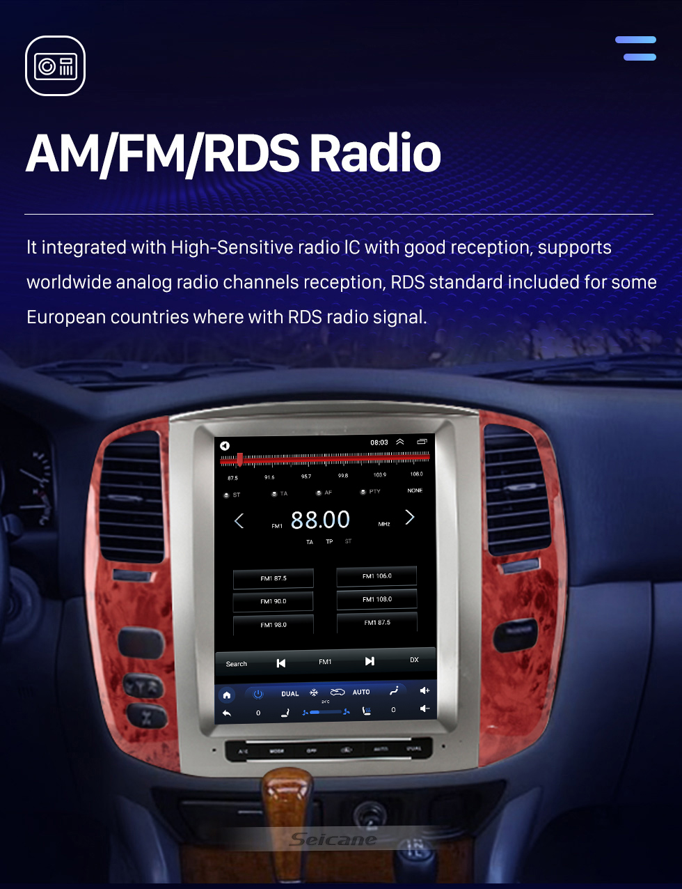 Seicane OEM 12,1-дюймовый Android 10.0 Radio для TOYOTA LAND CRUISER 100 2002-2007 LEXUS LX470 2003-2007 Bluetooth HD Сенсорный экран Поддержка GPS-навигации Carplay Задняя камера TPMS