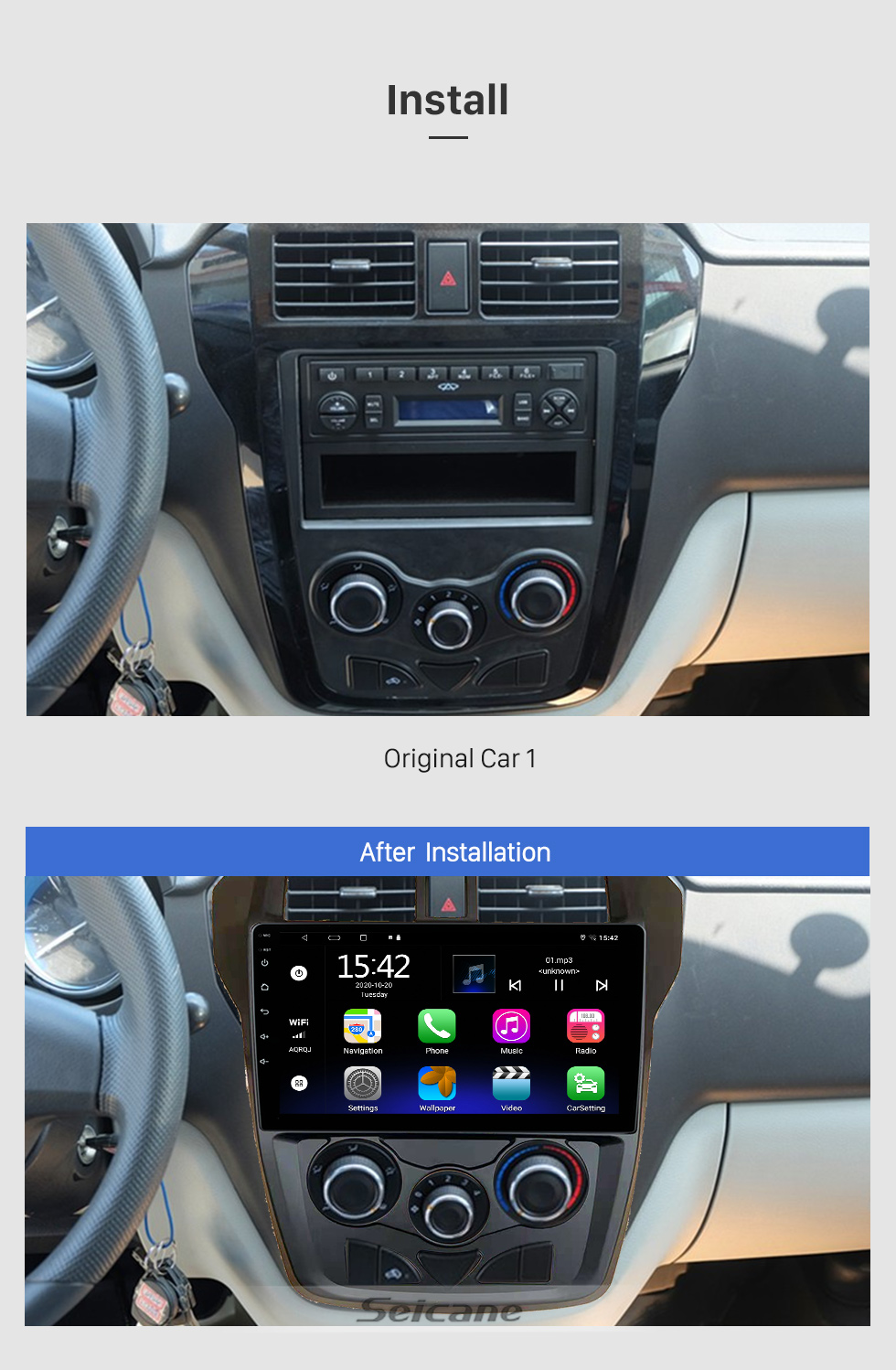 Seicane 9 pouces Android 10.0 HD Écran tactile pour 2015-2018 Ford Mustang Low Radio Système de navigation GPS avec prise en charge WIFI Bluetooth Carplay Commande au volant DVR OBD 2