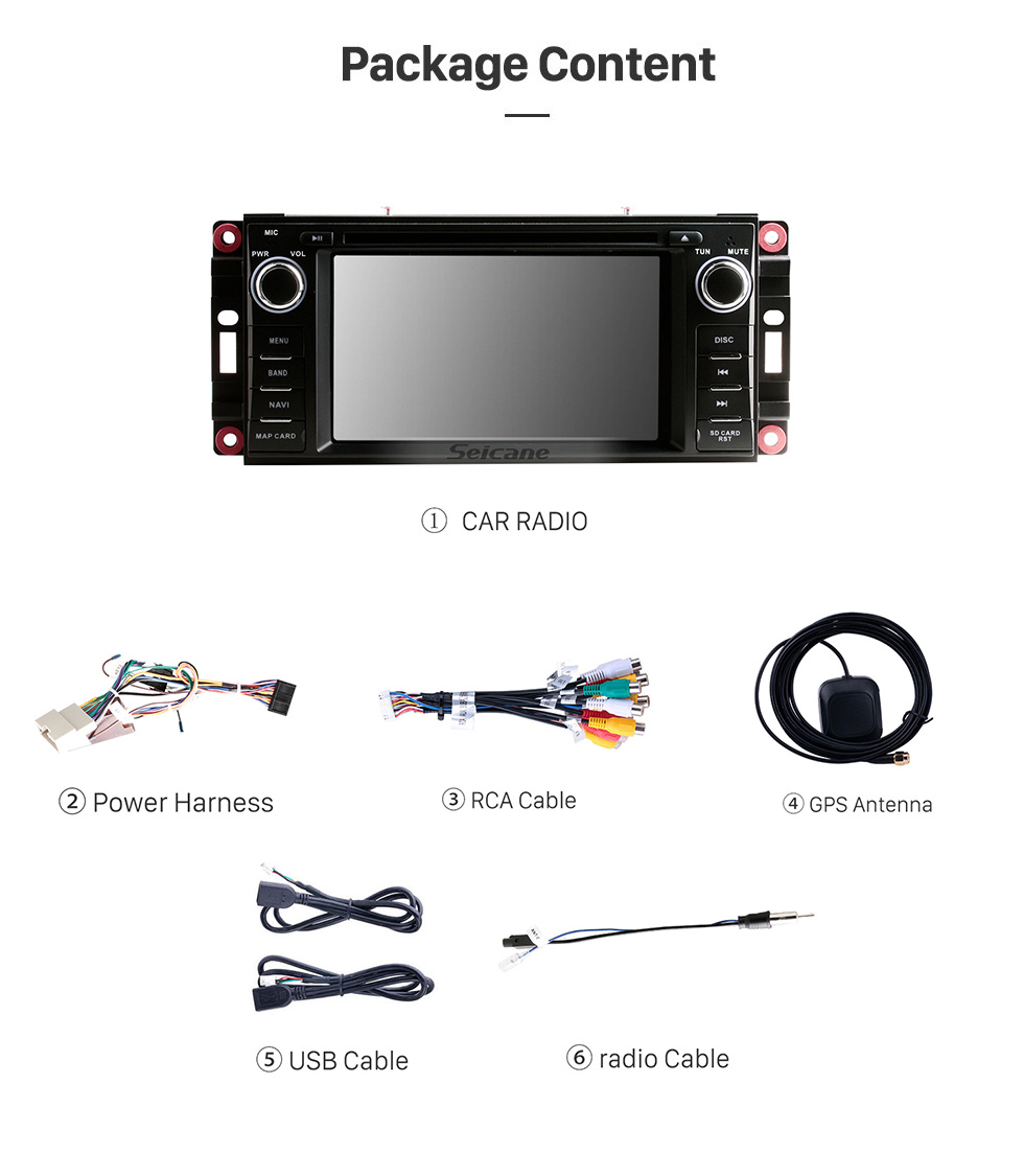 Seicane 6.2 pulgadas 2005-2011 Jeep Grand Cherokee Wrangler Compass Commander Android 11.0 Navegación GPS Radio Bluetooth Pantalla táctil Soporte Carplay Cámara de respaldo