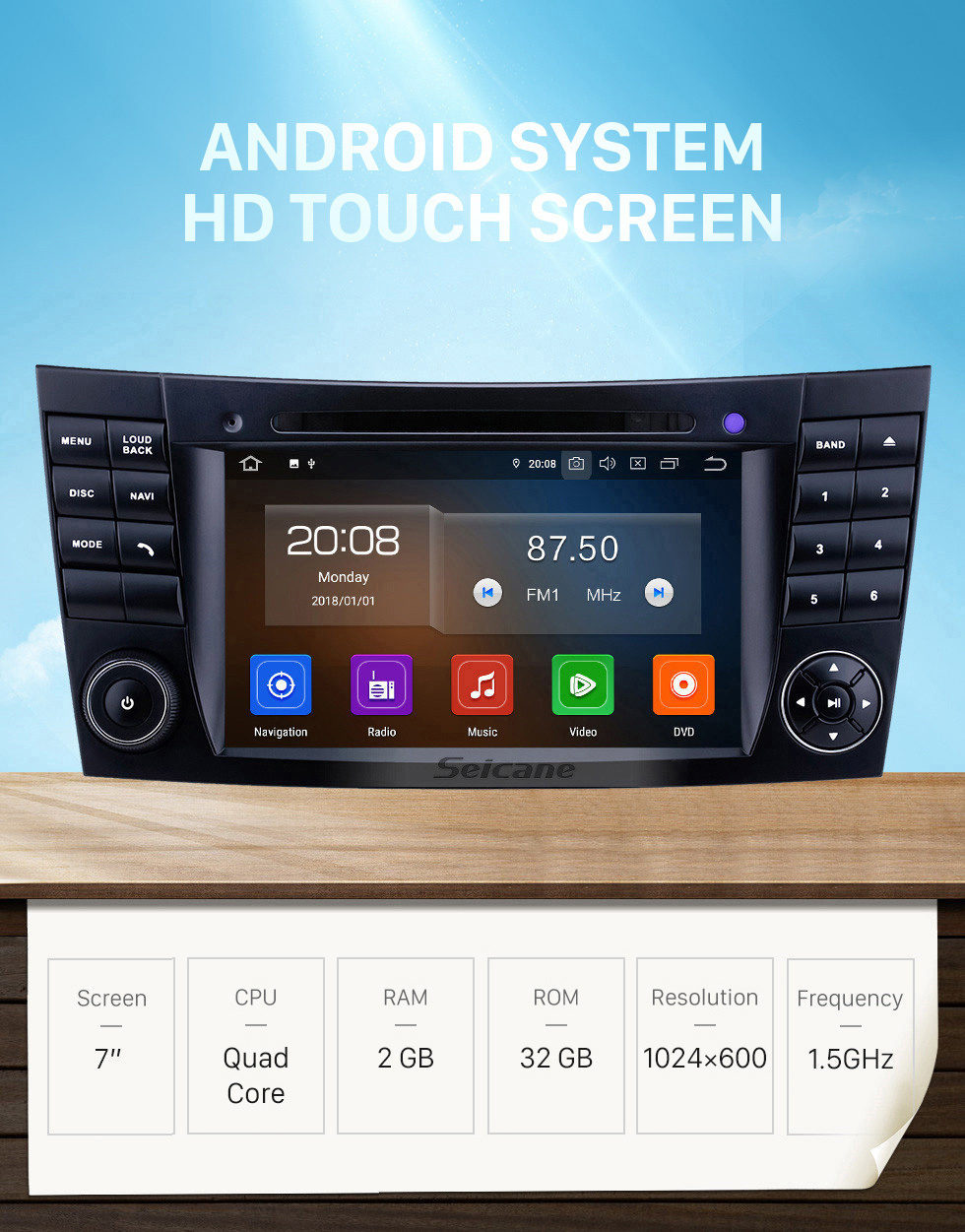 Seicane Android 9.0 7 Polegada Carro DVD Player para Mercedes-Benz Classe E E230 E240 E240 E270 E280 Ecrã Tátil Rádio GPS Navi Sistema de Controle de Volante 4G wi-fi Bluetooth