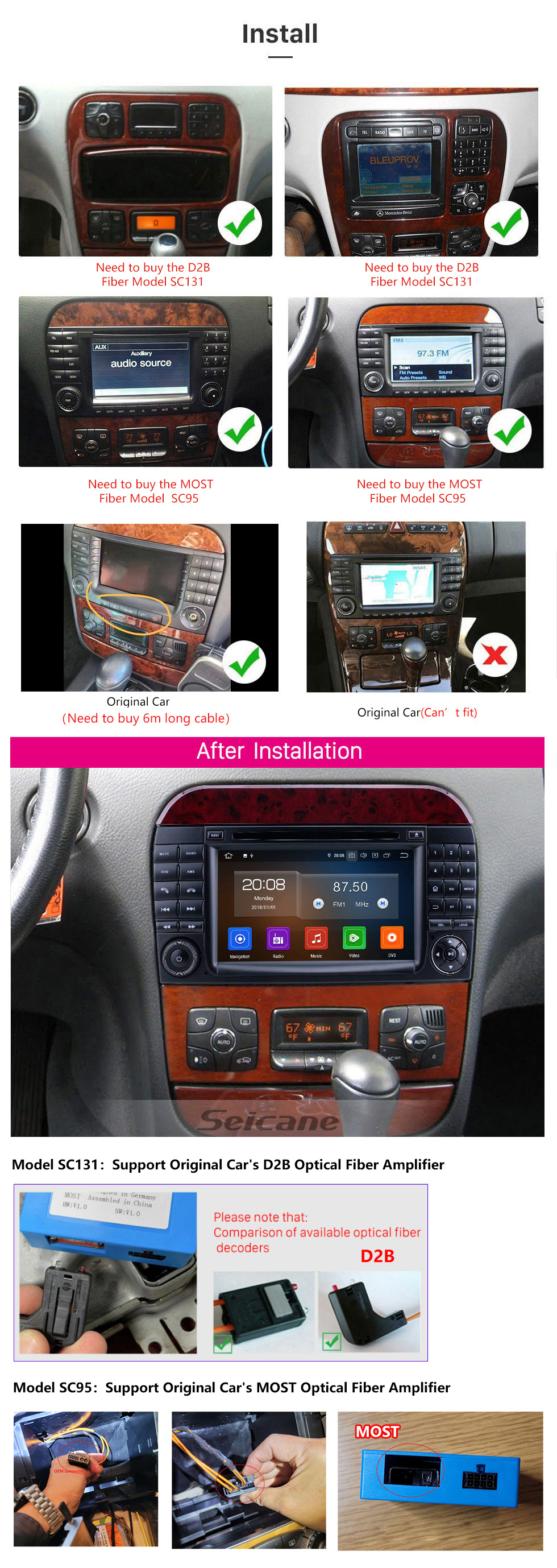 Seicane Android 12.0 1998-2005 Mercedes Benz Classe S W220 / S280 / S320 / S320 CDI / S400 CDI / S350 / S430 / S500 / S600 / S55 AMG / S63 AMG / S65 AMG 7 pouces HD Radio de navigation GPS à écran tactile avec prise en charge Bluetooth Carplay DVR