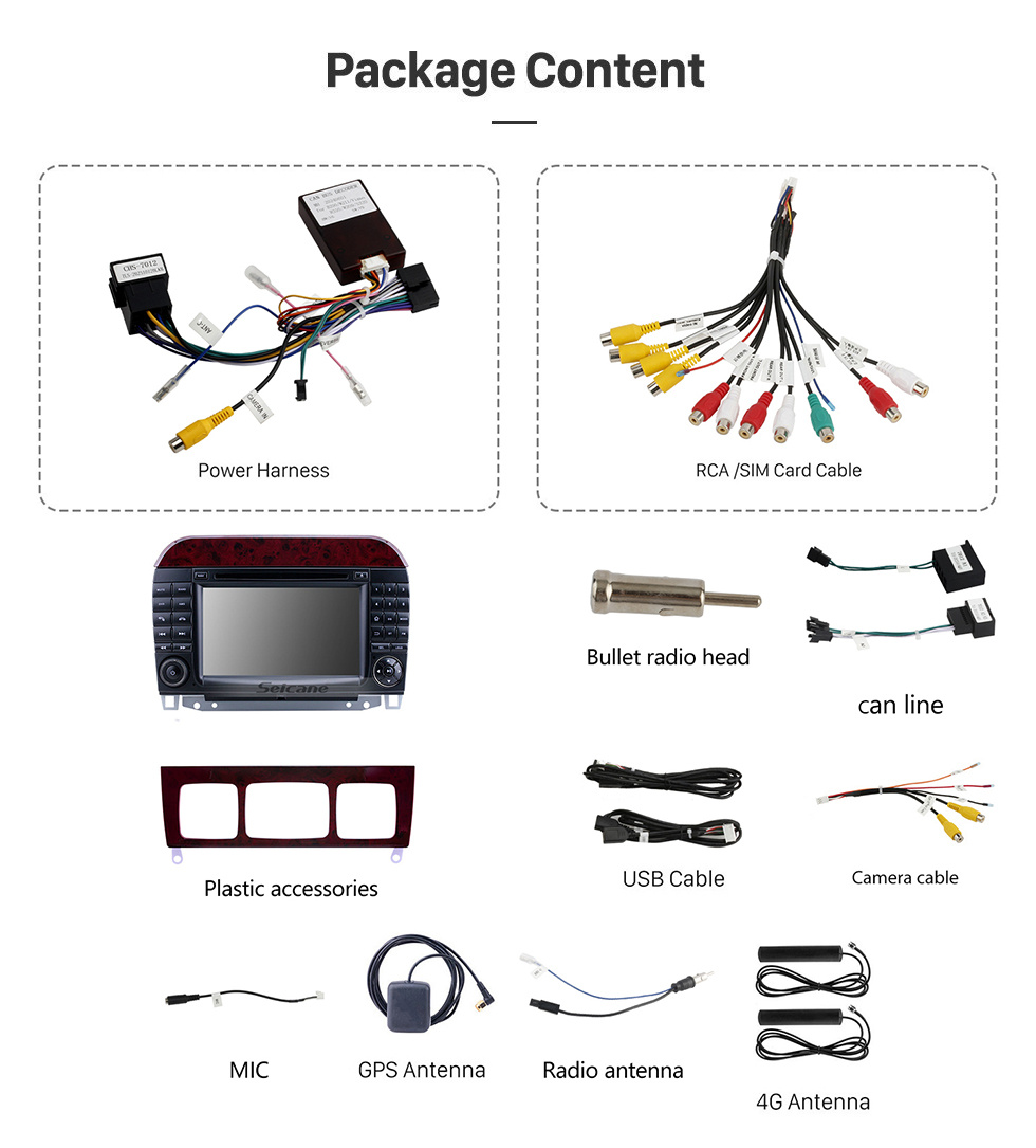 Seicane 1998-2005 Mercedes Benz S Class W220/S280/S320/S320 CDI/S400 CDI/S350/S430/S500/S600/S55 AMG/S63 AMG/S65 AMG 7 inch Android 12.0 GPS Navigation Radio with HD Touchscreen Carplay Bluetooth support OBD2
