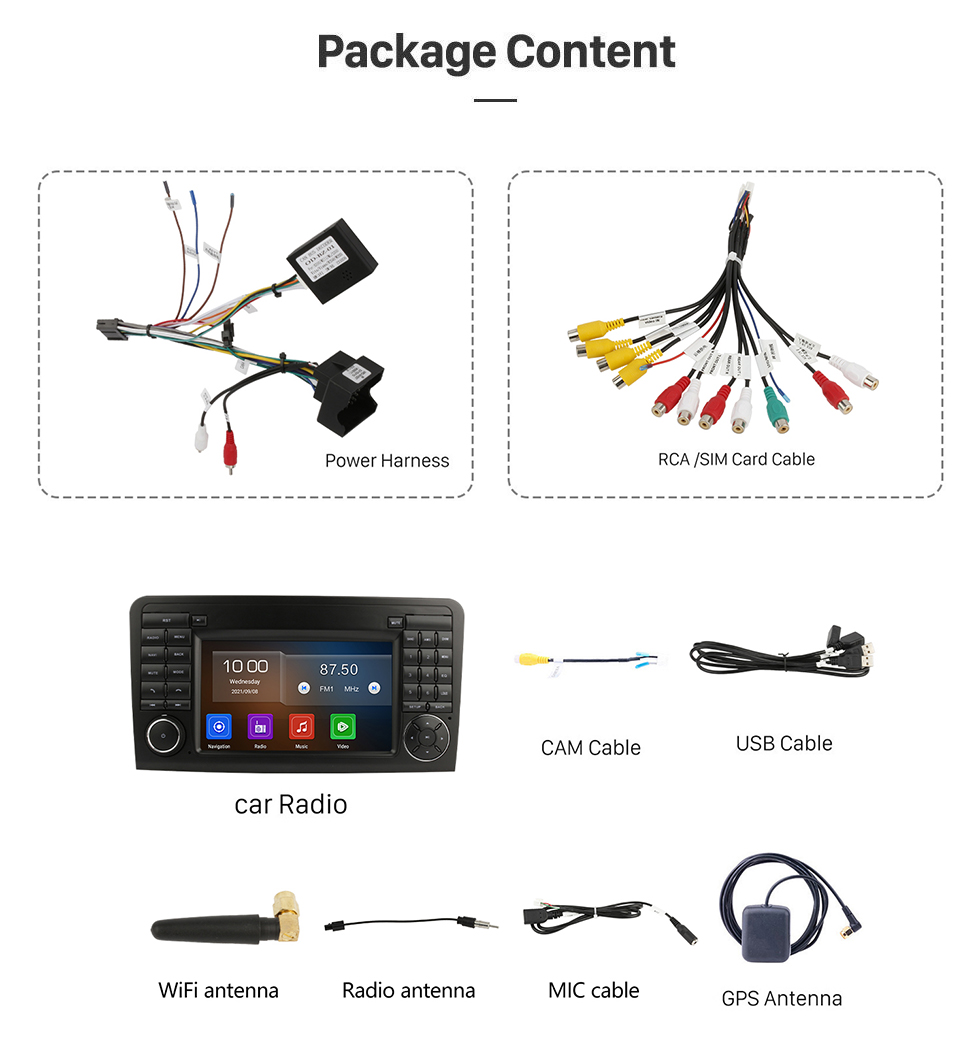 Seicane Radio de navegación GPS con pantalla táctil Android 11.0 HD de 7 pulgadas para 2005-2012 Mercedes Benz ML CLASS W164 ML350 ML430 ML450 ML500/GL CLASS X164 GL320 con soporte Carplay Bluetooth Mirror Link