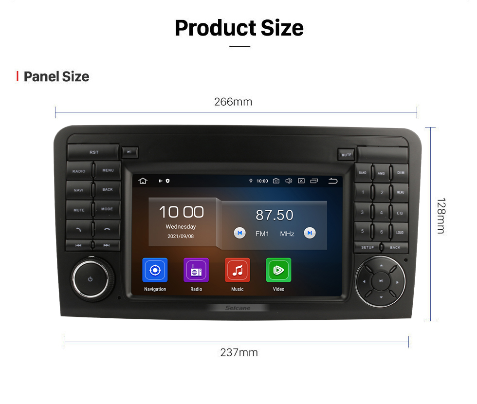 Autoradio GPS full tactile Bluetooth Android & Apple Carplay Mercedes ML  W164 et GL X164 2005 à 2012 + caméra de recul