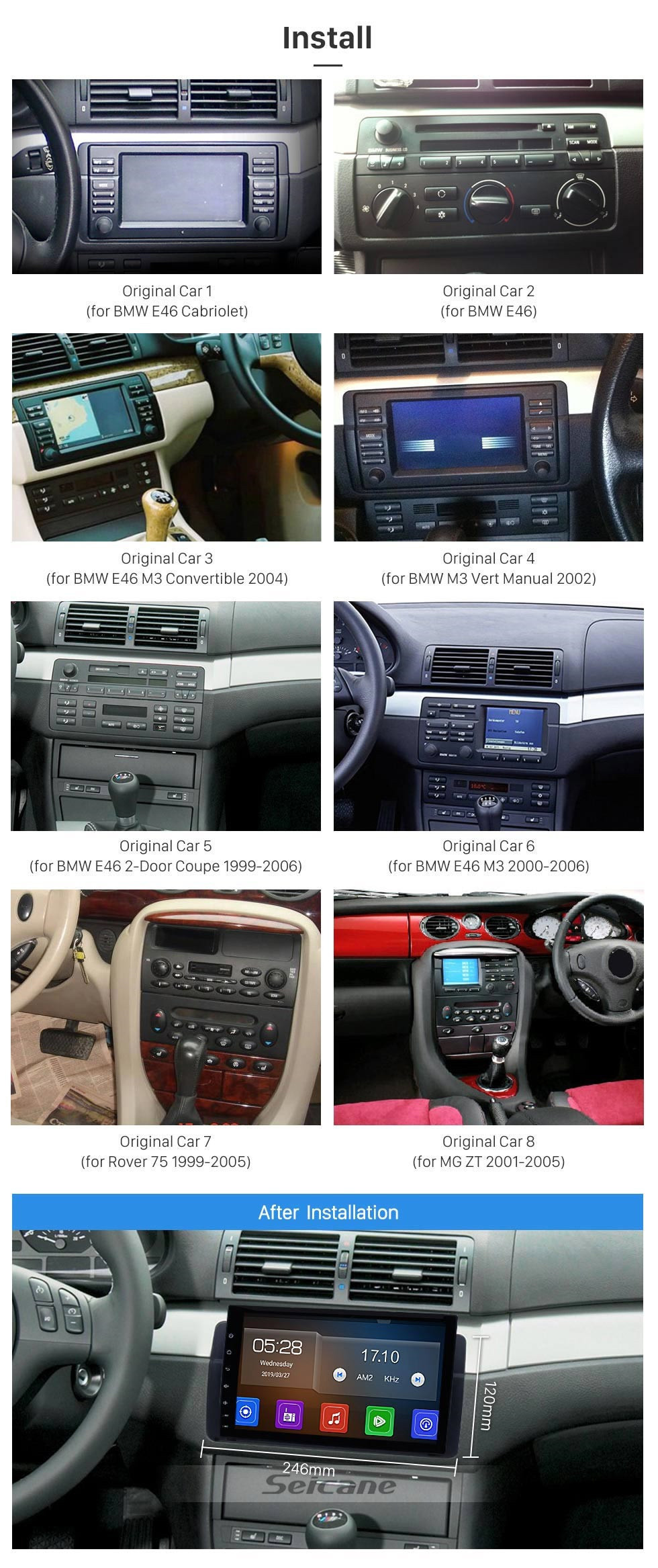 Seicane 9-дюймовый сенсорный экран Radio HD Android 11.0 для 1998-2006 BMW M3 GPS-навигационная система с WIFI Bluetooth USB Carplay Rearview AUX
