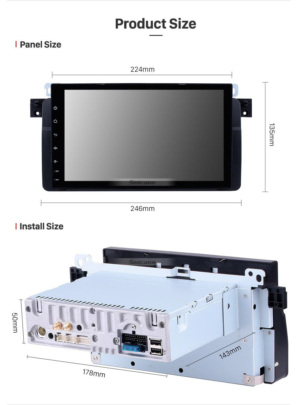 Seicane 9 pouces Radio HD écran tactile Android 11.0 pour 1998-2006 BMW M3 Système de navigation GPS avec WIFI Bluetooth USB Carplay Rétroviseur AUX